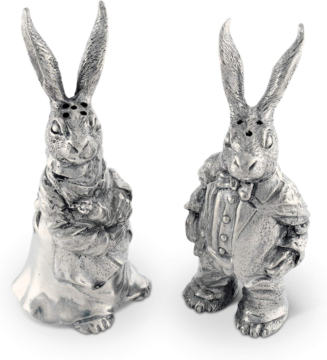 Vagabond House Garden Friends Easter Pewter Dressed Rabbits Salt and Pepper Shakers Set