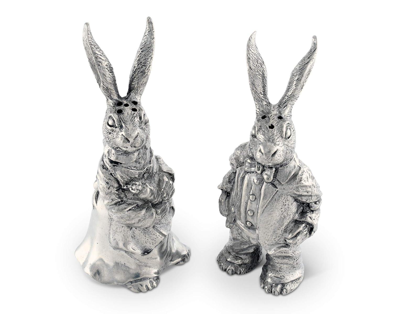 Vagabond House Garden Friends Easter Pewter Dressed Rabbits Salt and Pepper Shakers Set