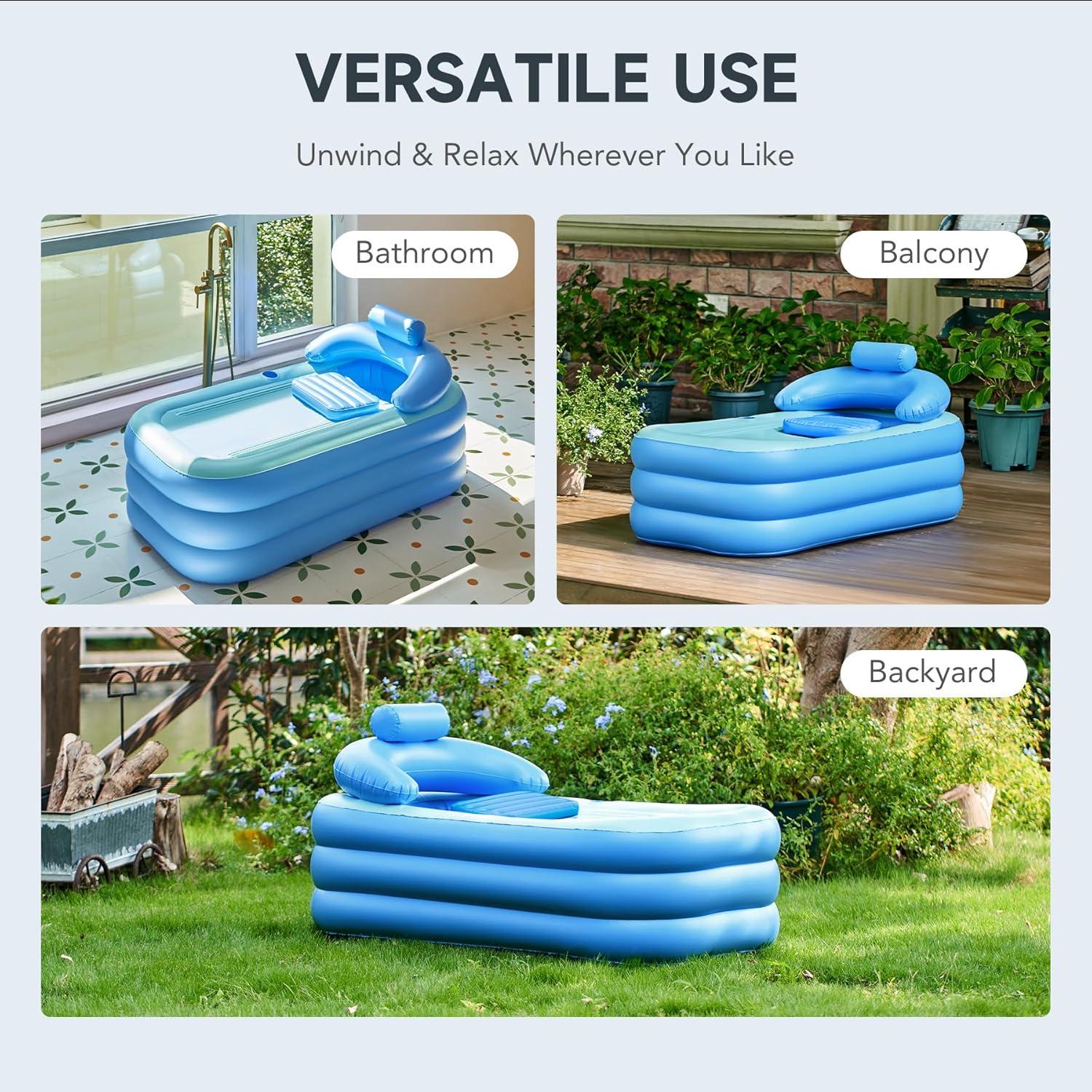 CO-Z Inflatable Adult Bath Tub, Free-Standing Blow Up Bathtub with Foldable Portable Feature for Adult Spa with Electric Air Pump (High-Density PVC)