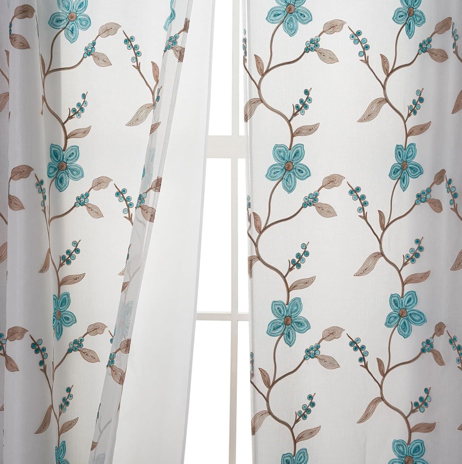 Red Barrel Studio® Embroidery Sheer Curtain 2 Panels Set Luxury Window Curtain Attached Valance With Satin Backing And 2 Tie Backs