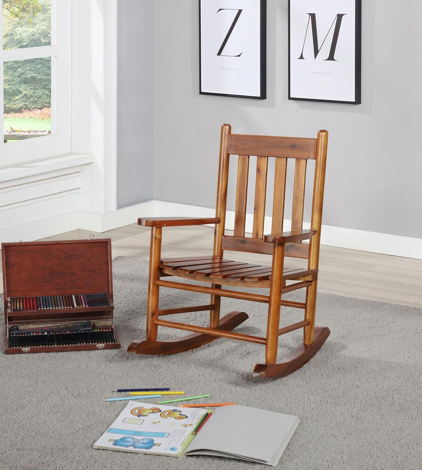 Annie Solid Wood Slat Back Youth Rocking Accent Chair Golden Brown - Coaster: For Children's Bedroom or Patio