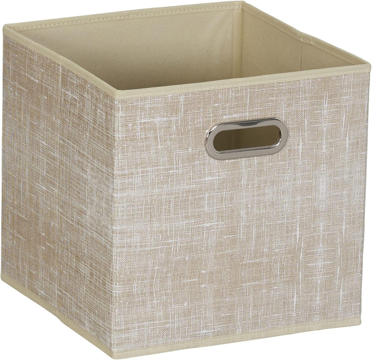 Household Essentials 11" Set of 6 Storage Bins Tan Mix: 11in Polyester Canvas, Folds Flat, No Assembly, Beige