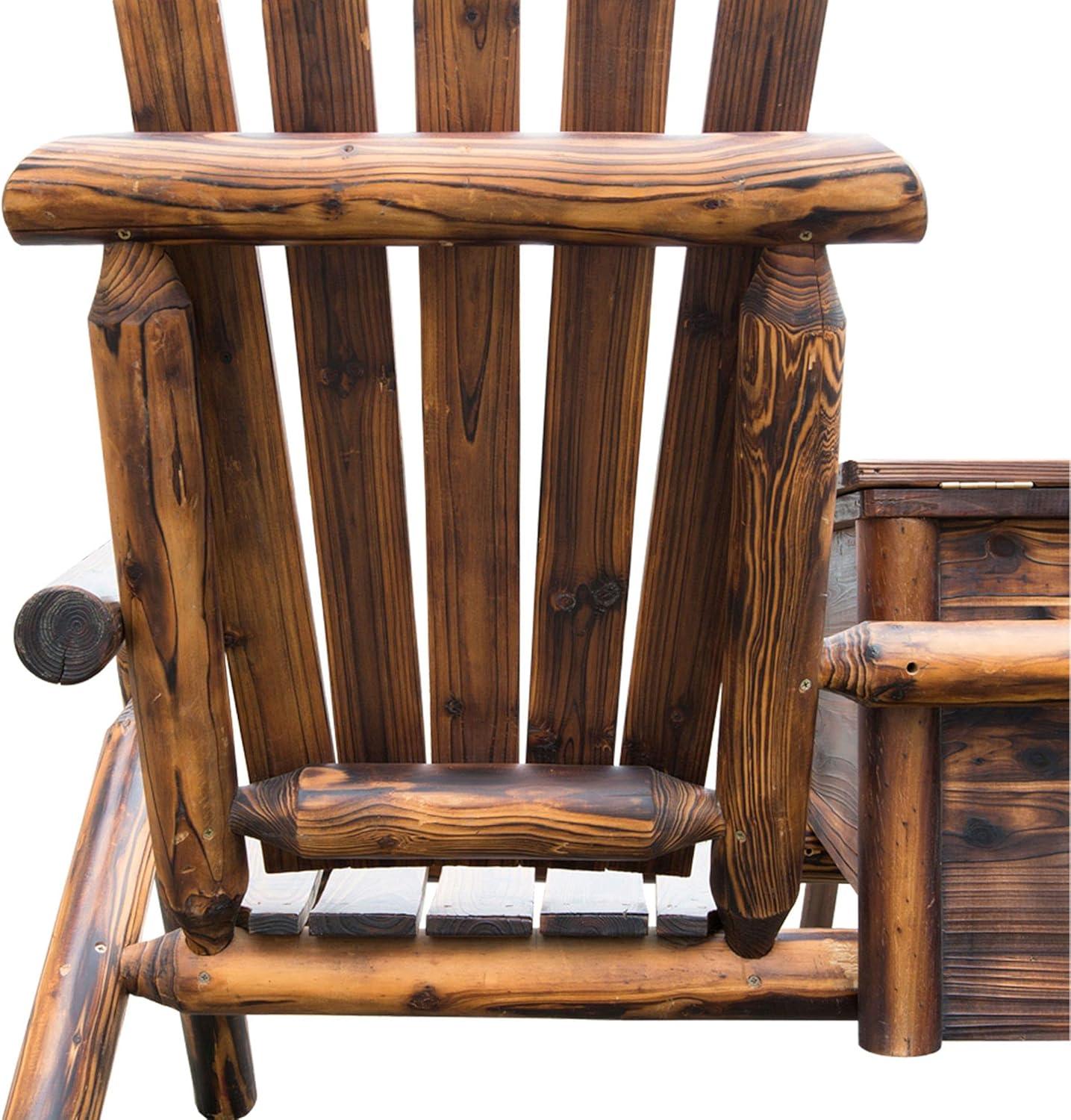 Outsunny Wooden Double Adirondack Chair Loveseat with Inset Ice Bucket, Table, Rustic Look, & Weather-Resistant Varnish