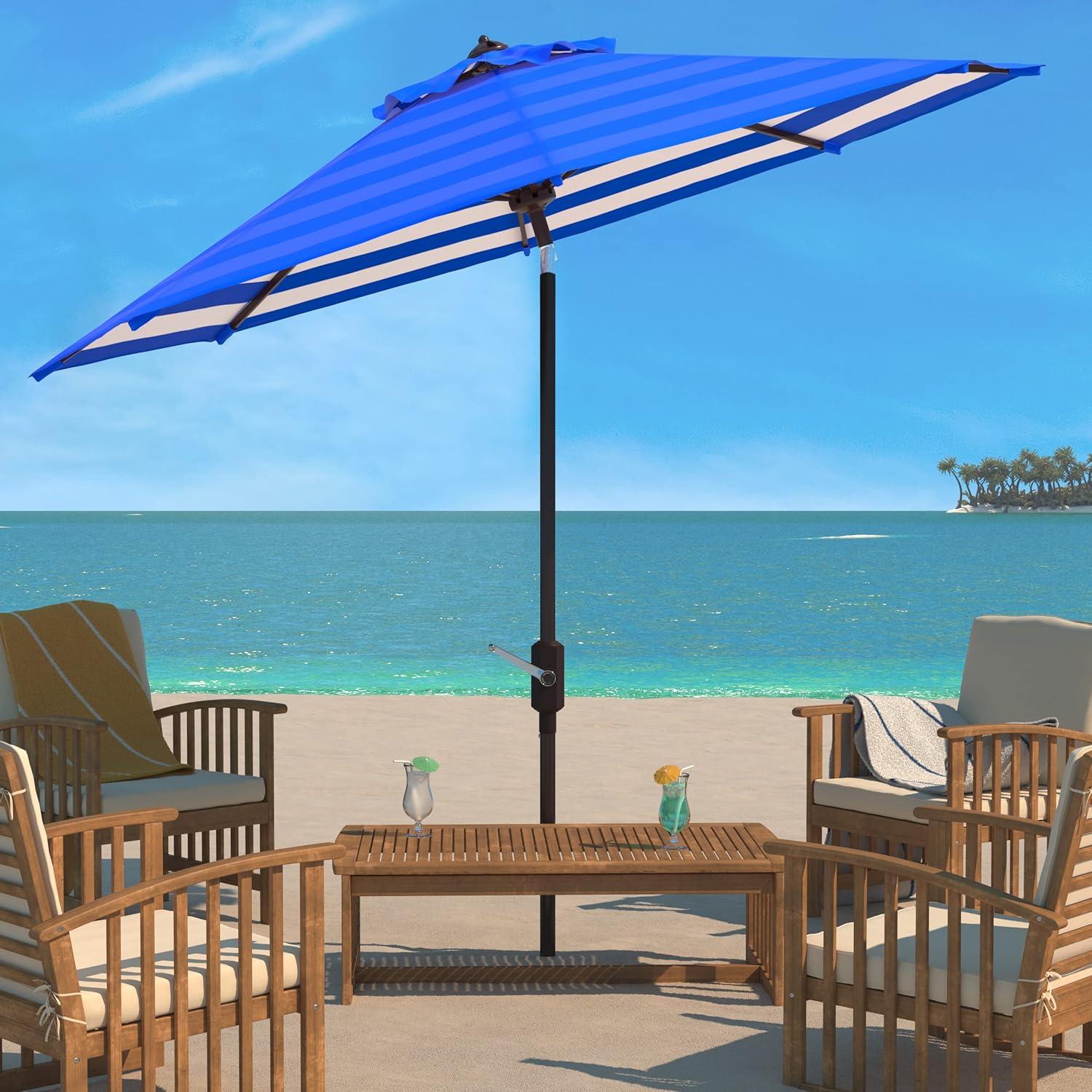 Athens Inside Out Striped 9Ft Crank Auto Tilt Umbrella - PAT8007 - Pacific - Safavieh