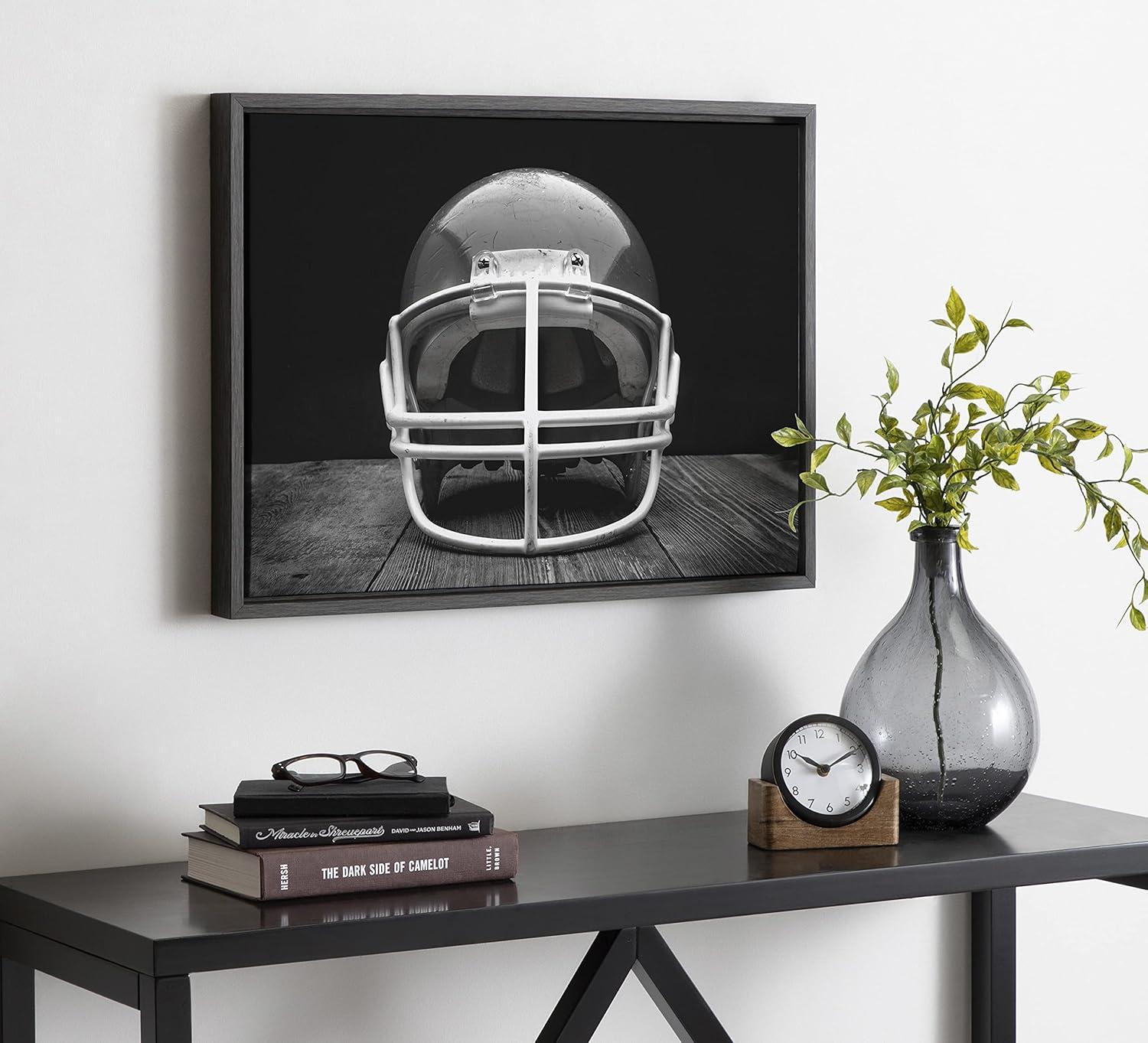 18" x 24" Sylvie Vintage Football Helmet Framed Canvas By Shawn St. Peter Gray - DesignOvation