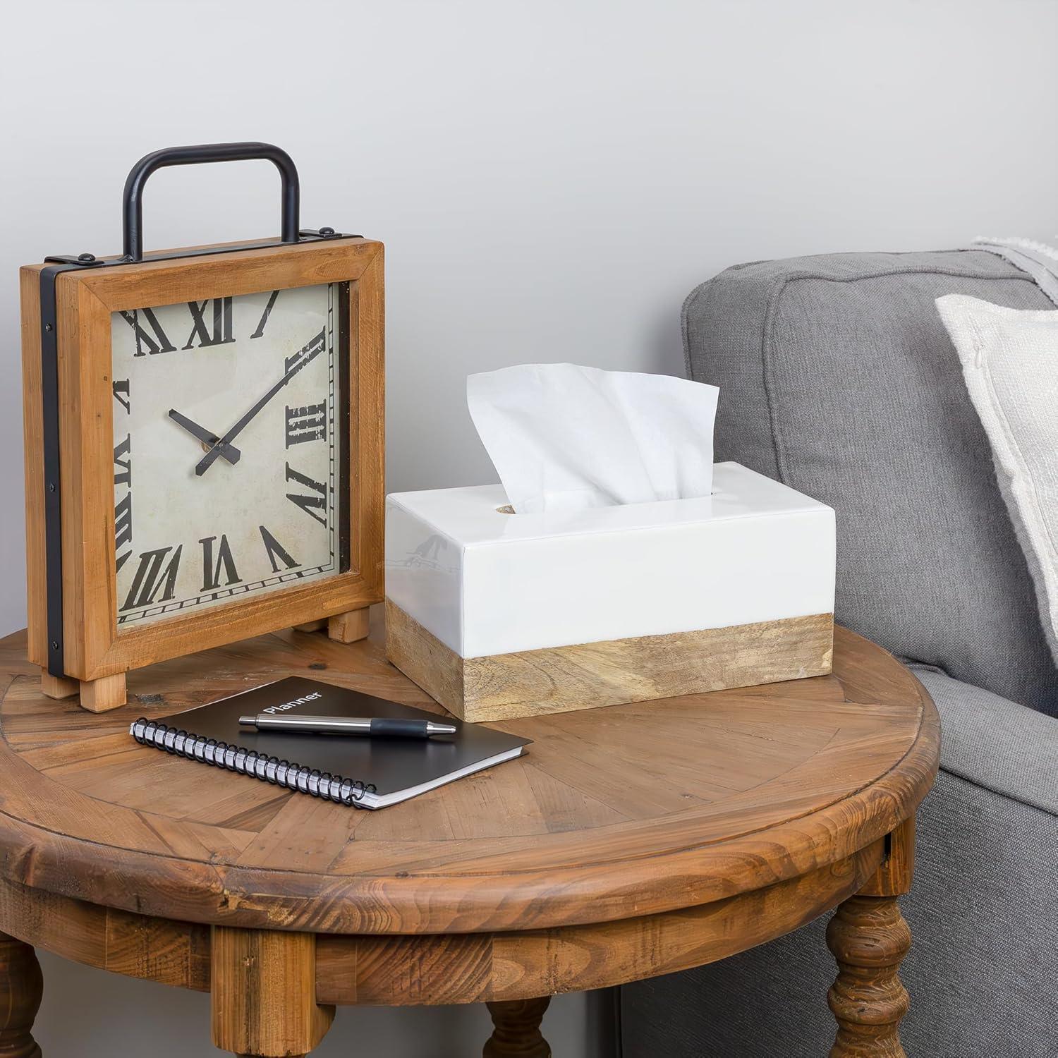 AuldHome Design Rectangular Tissue Box Cover (Enamel/Mango Wood); Minimalist Scandinavian Decor White Oblong Tissue Holder
