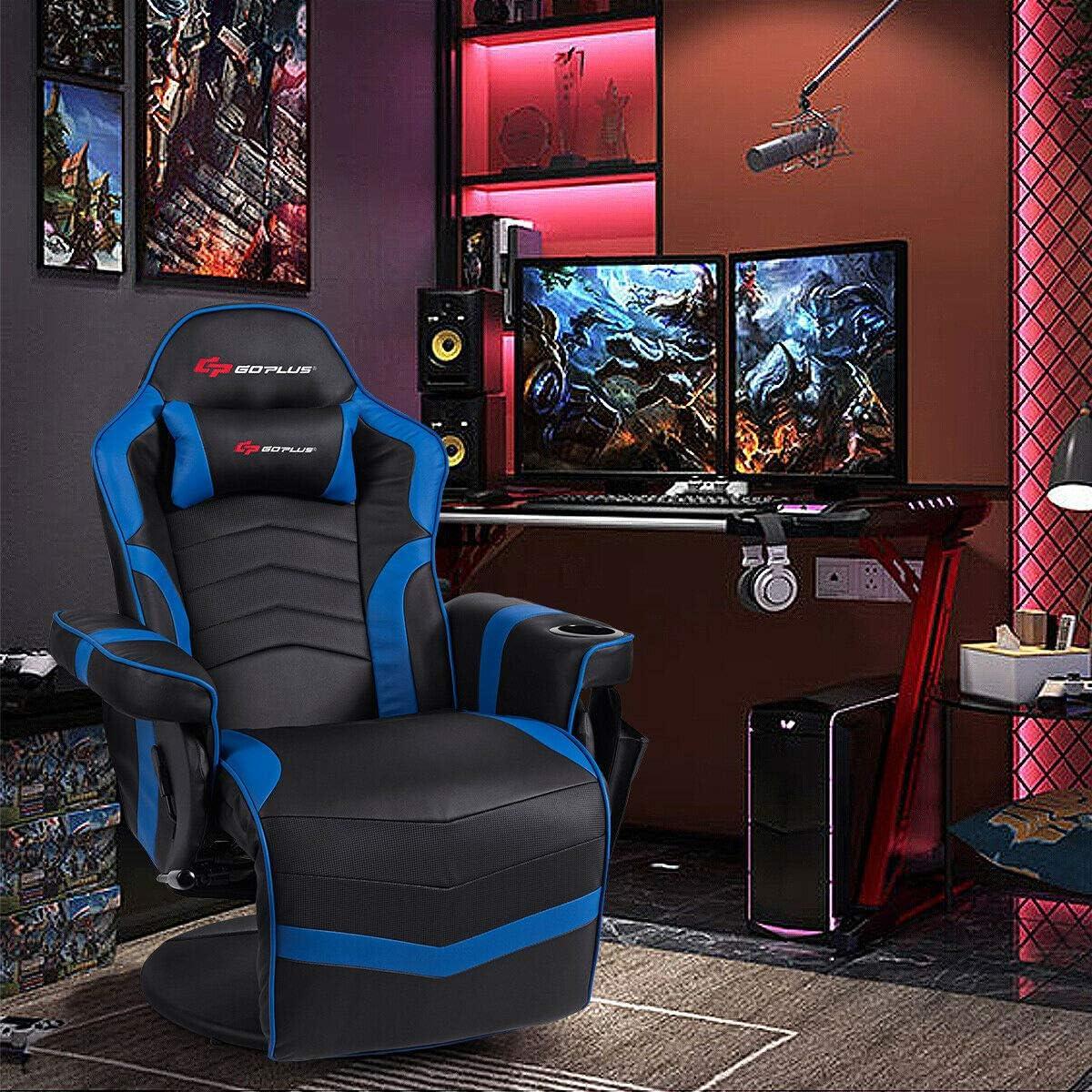 Costway Massage Gaming Recliner Reclining Racing Chair Swivel Blue