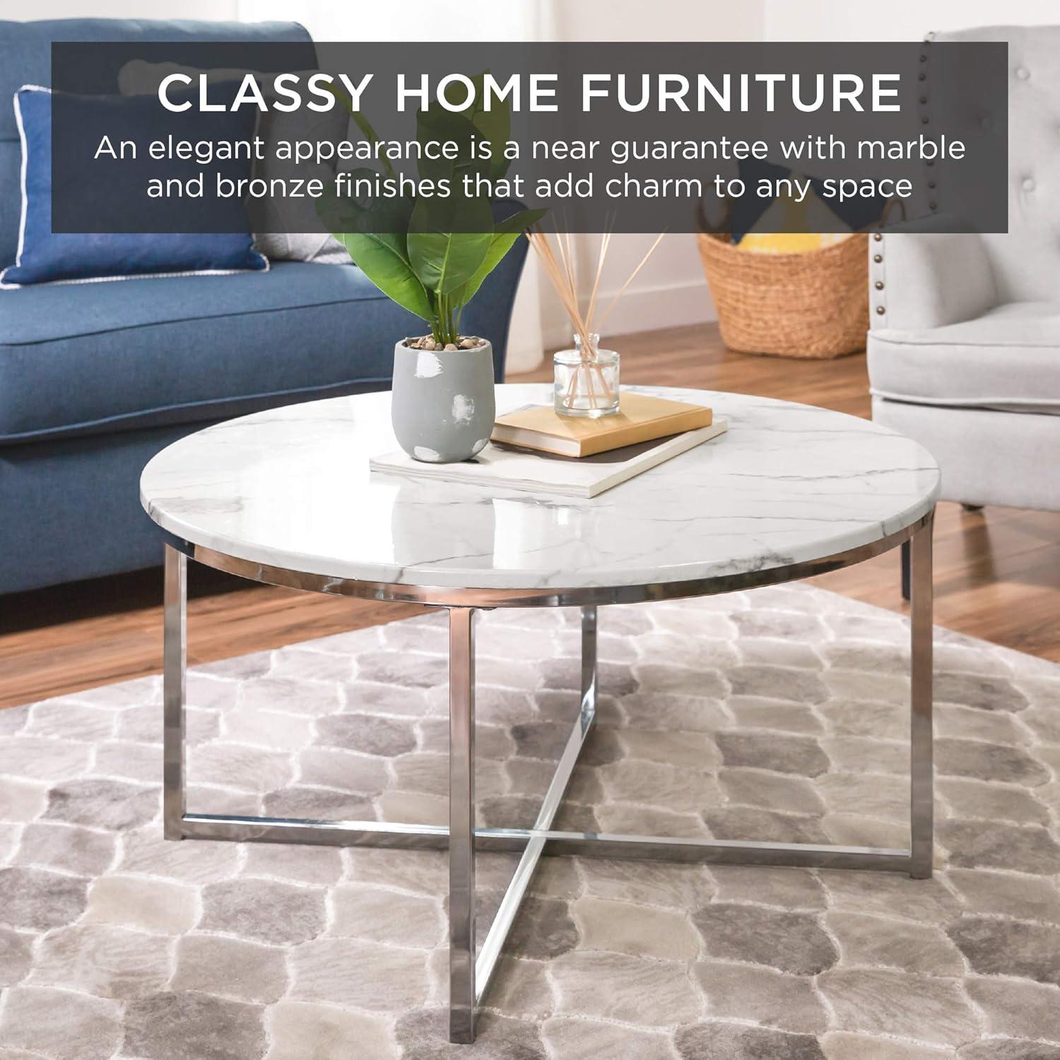 Best Choice Products 36in Faux Marble Modern Round Living Room Accent Coffee Table w/ Metal Frame