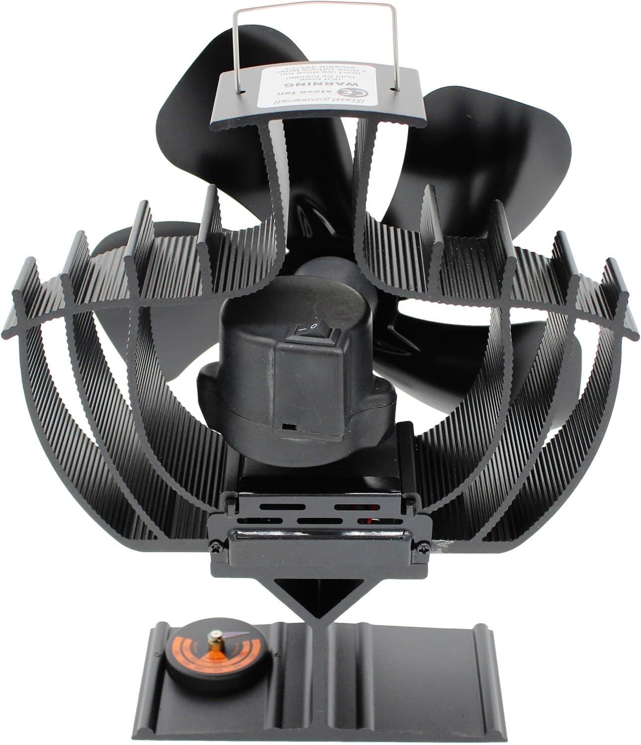 Black Matte Heat-Powered Oscillating Wood Stove Fan