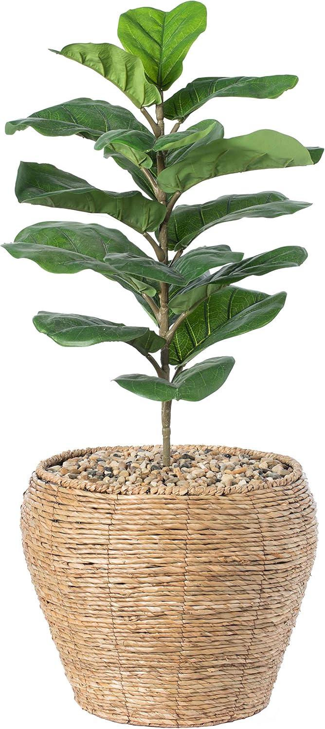 Vintiquewise Woven Round Flower Pot Planter Basket with Leak-Proof Plastic Lining