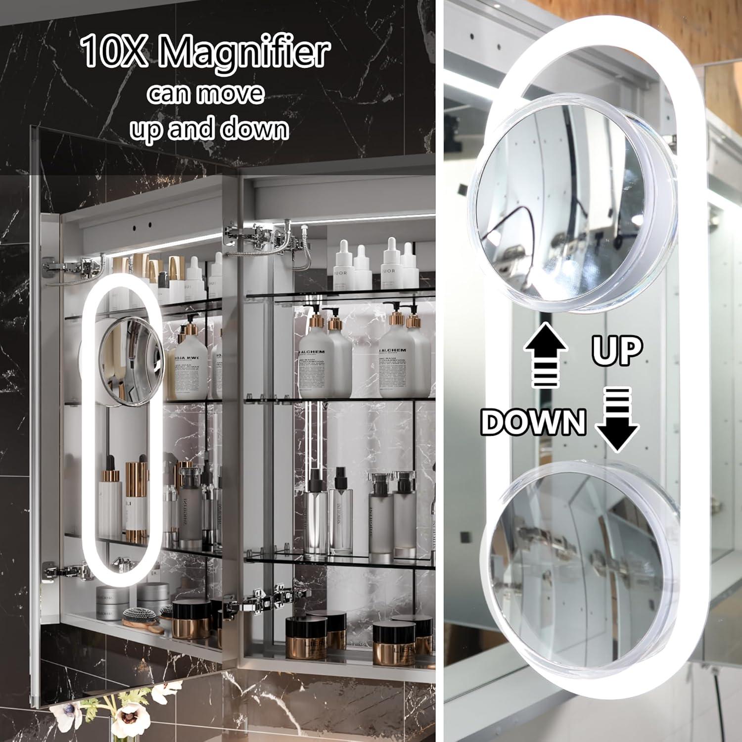 MEDUNJESS 72''x36'' Surface or Recessed Mount LED Medicine Cabinet with Mirror and Defogger 3 doors Medicine Cabinet