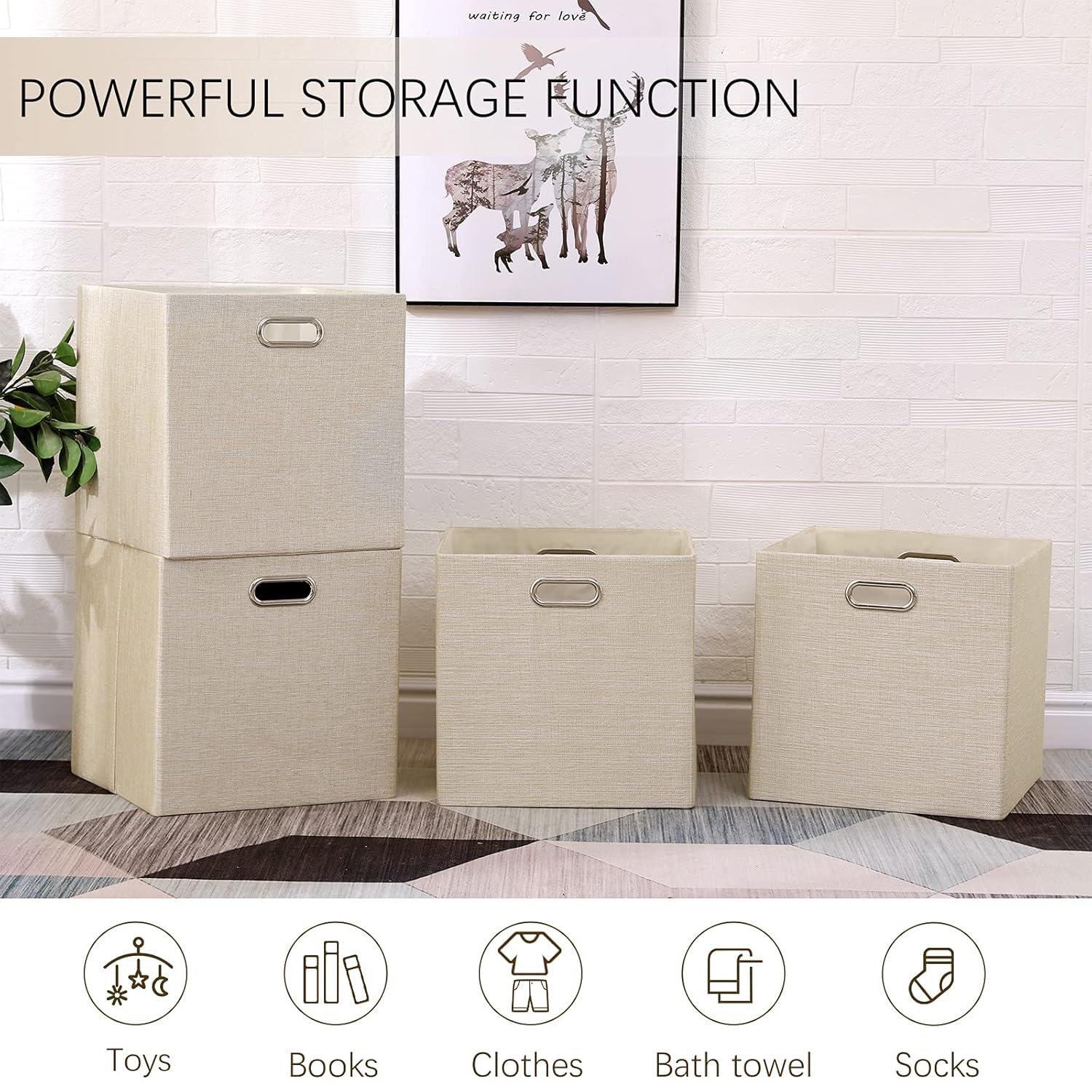 Cube Storage Bins 13×13 Fabric Foldable Box with Handles, Collapsible Organization Basket Set of 4 Large Capacity Drawer for Closet Shelf Cabinet Bookcase Bedroom, Grey-white Stripes