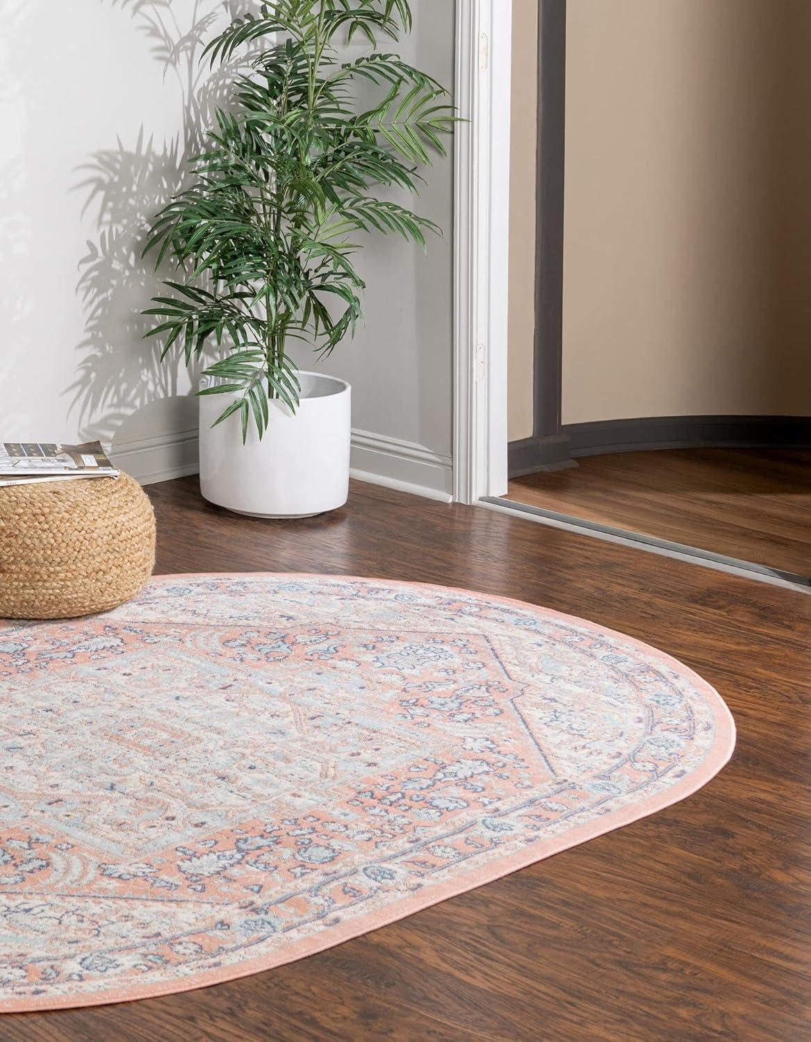 Unique Loom Whitney Collection Area Rug - Milano (5' x 8' Oval Powder Pink/Blue)