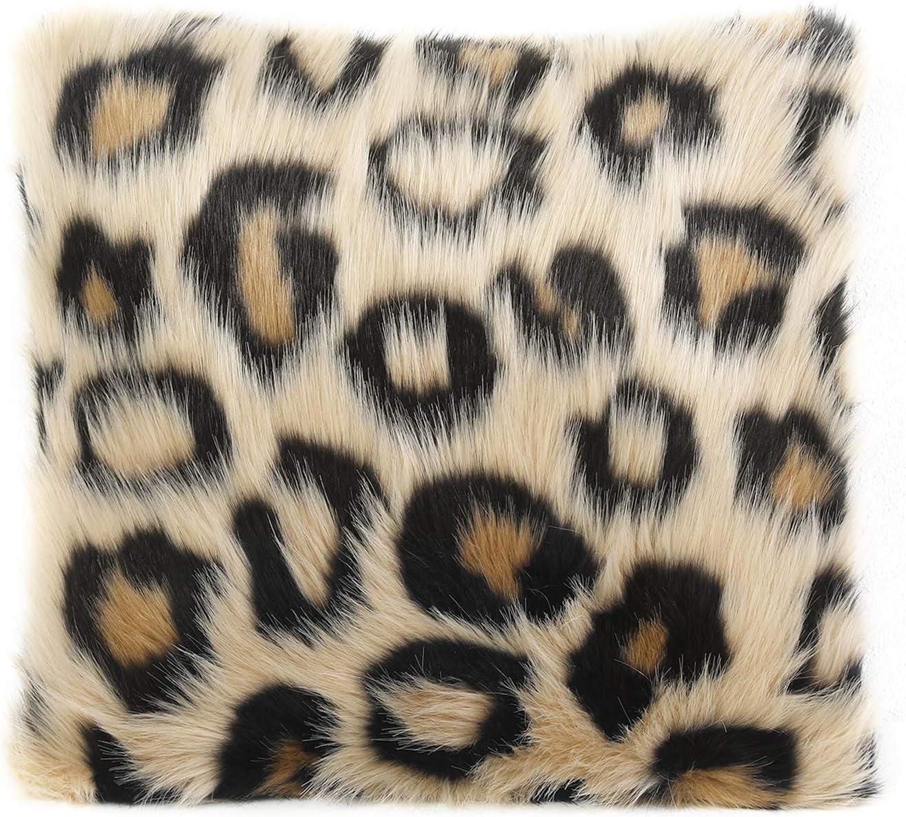 INSMEER 1PC True Leopard Print Pillow Case Decorative Faux Fur Leopard Pillow Covers Plush Shaggy Cheetah Pillow Cases for Bedroom Couch Sofa 18x18inch