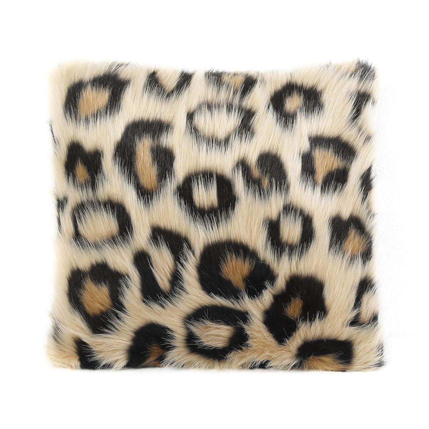 INSMEER 1PC True Leopard Print Pillow Case Decorative Faux Fur Leopard Pillow Covers Plush Shaggy Cheetah Pillow Cases for Bedroom Couch Sofa 18x18inch