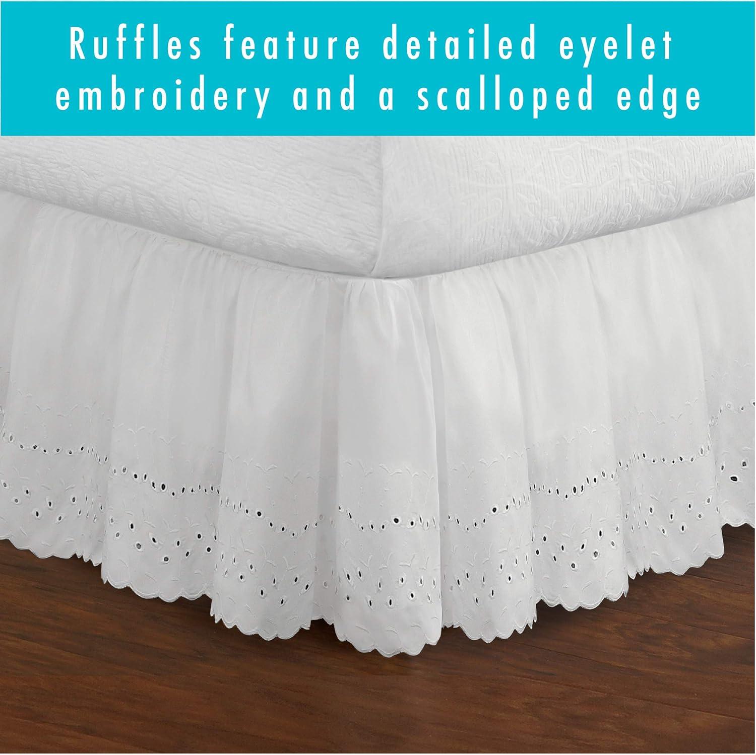 Fresh Ideas Ruffled Eyelet 14" Bed Skirt, Twin, White