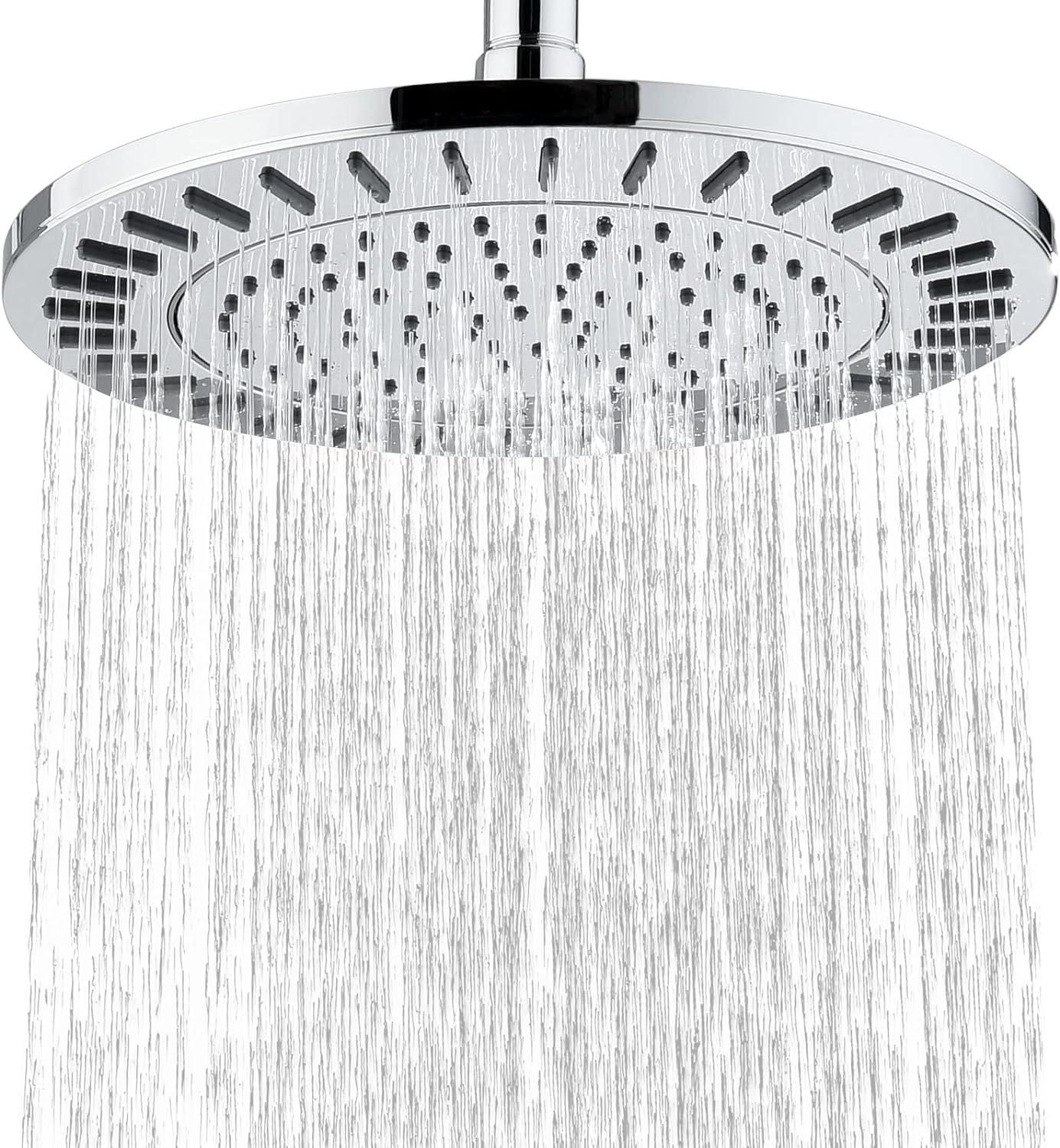 BRIGHT SHOWERS Rain Shower Head, 9 Inch High Pressure Waterfall Showerhead with Adjustable Angle and Anti-clogging Silicone Nozzles, Luxury Bathroom Overhead Rainfall Shower Head, Chrome