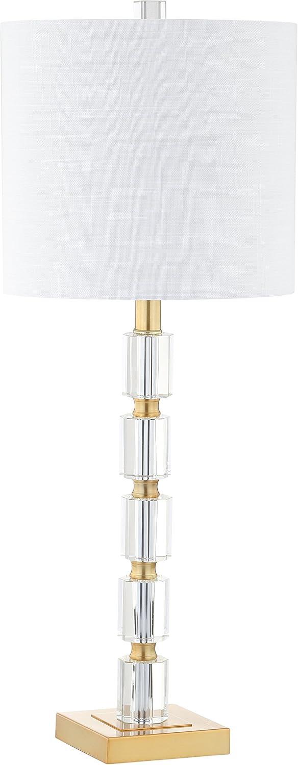 Elegant White Linen Shade Crystal LED Table Lamp Set, 28.5" Height