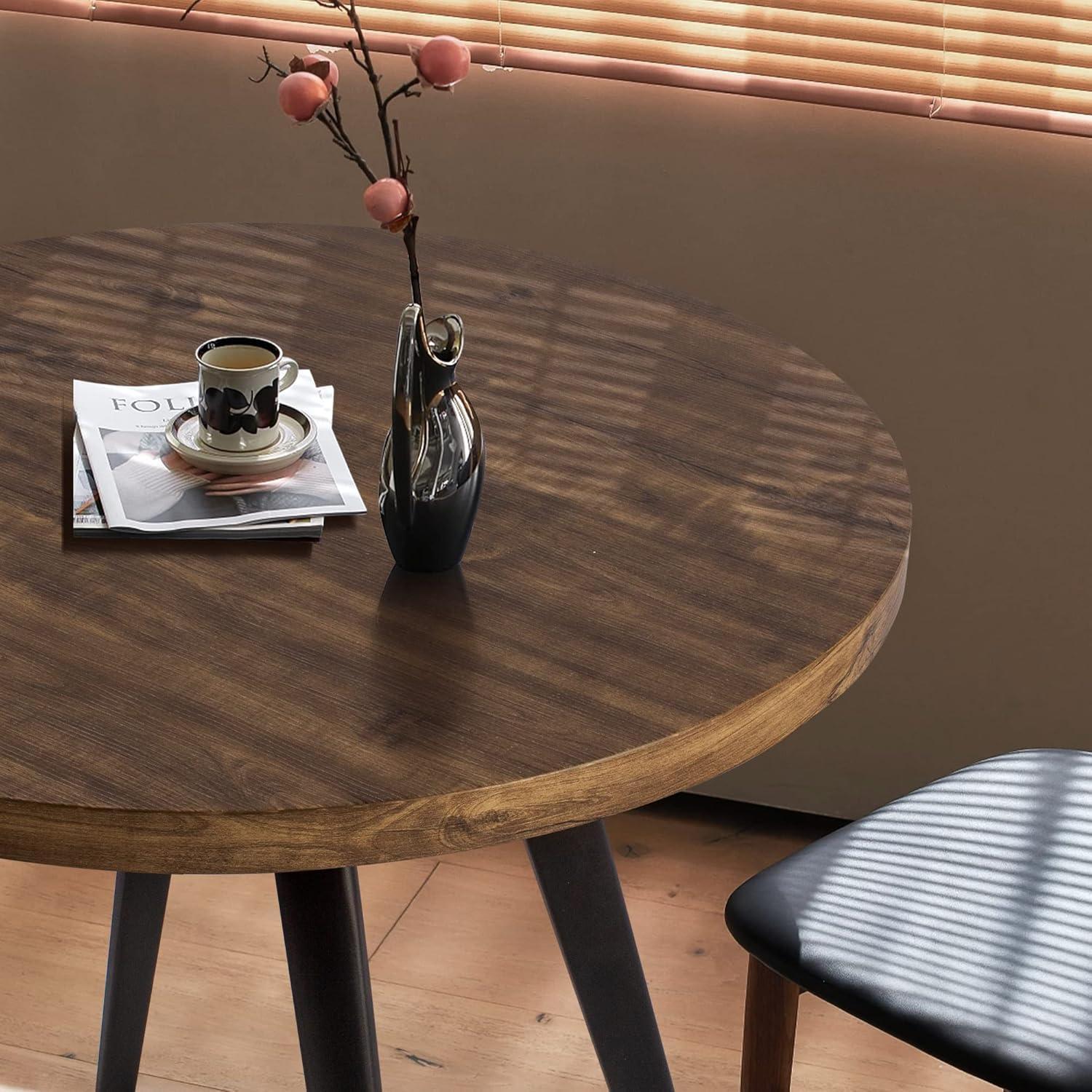 Rusty Walnut Round Wood Dining Table with Adjustable Metal Legs