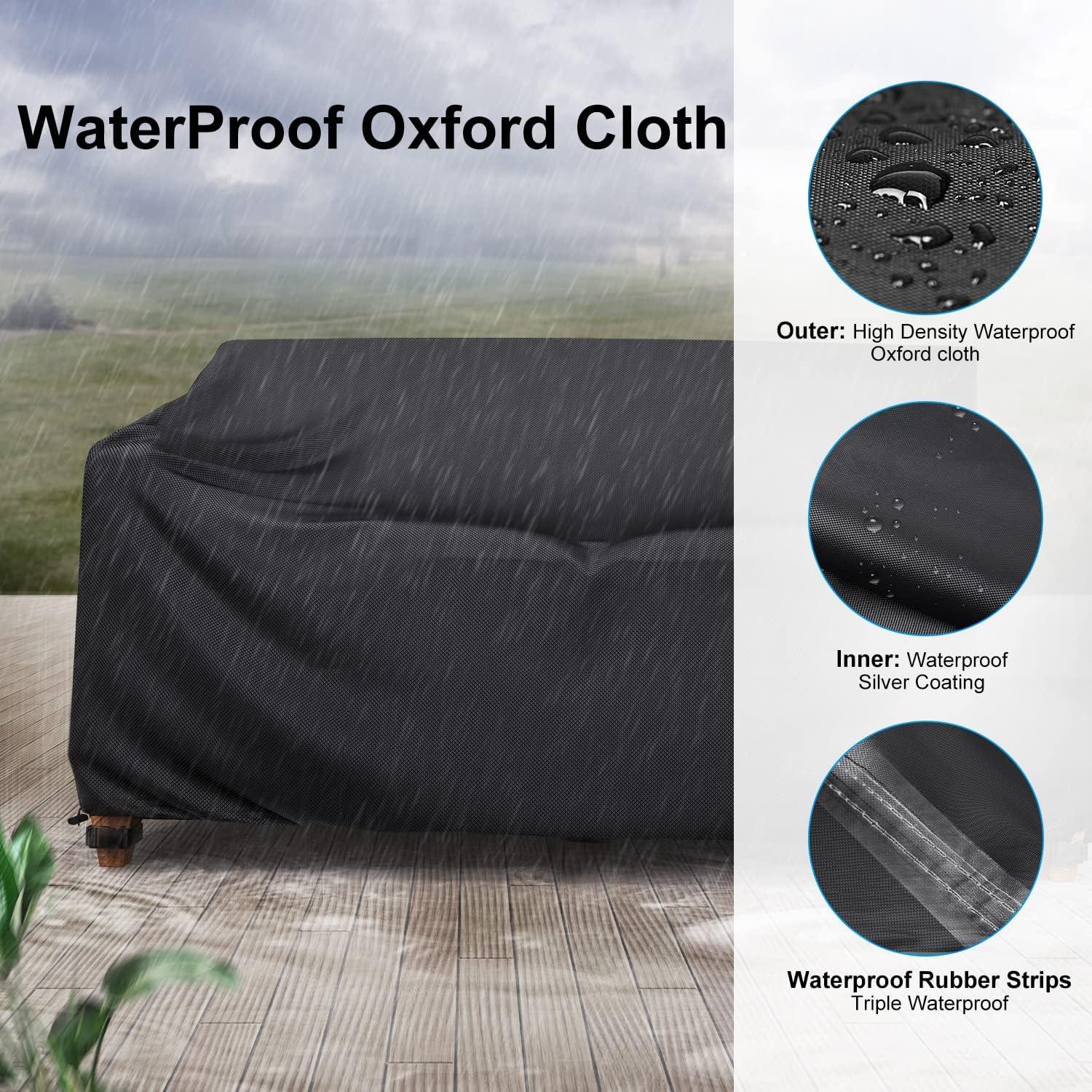 Heavy Duty Black Waterproof Outdoor Sofa Cover with Handles