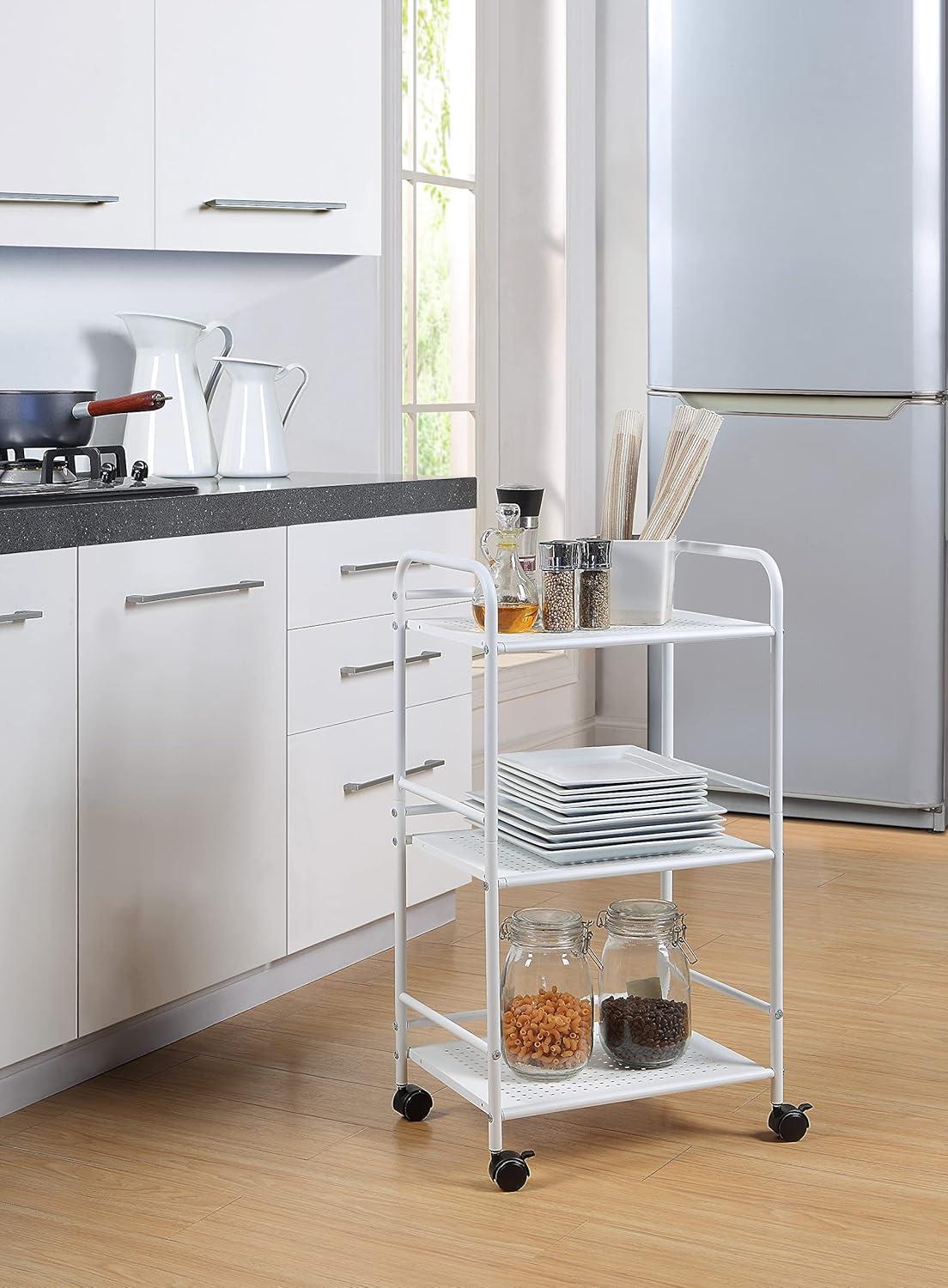 SunnyPoint Minimalist Style 3 Tier Utility Rolling Shelf Cart (WHT)