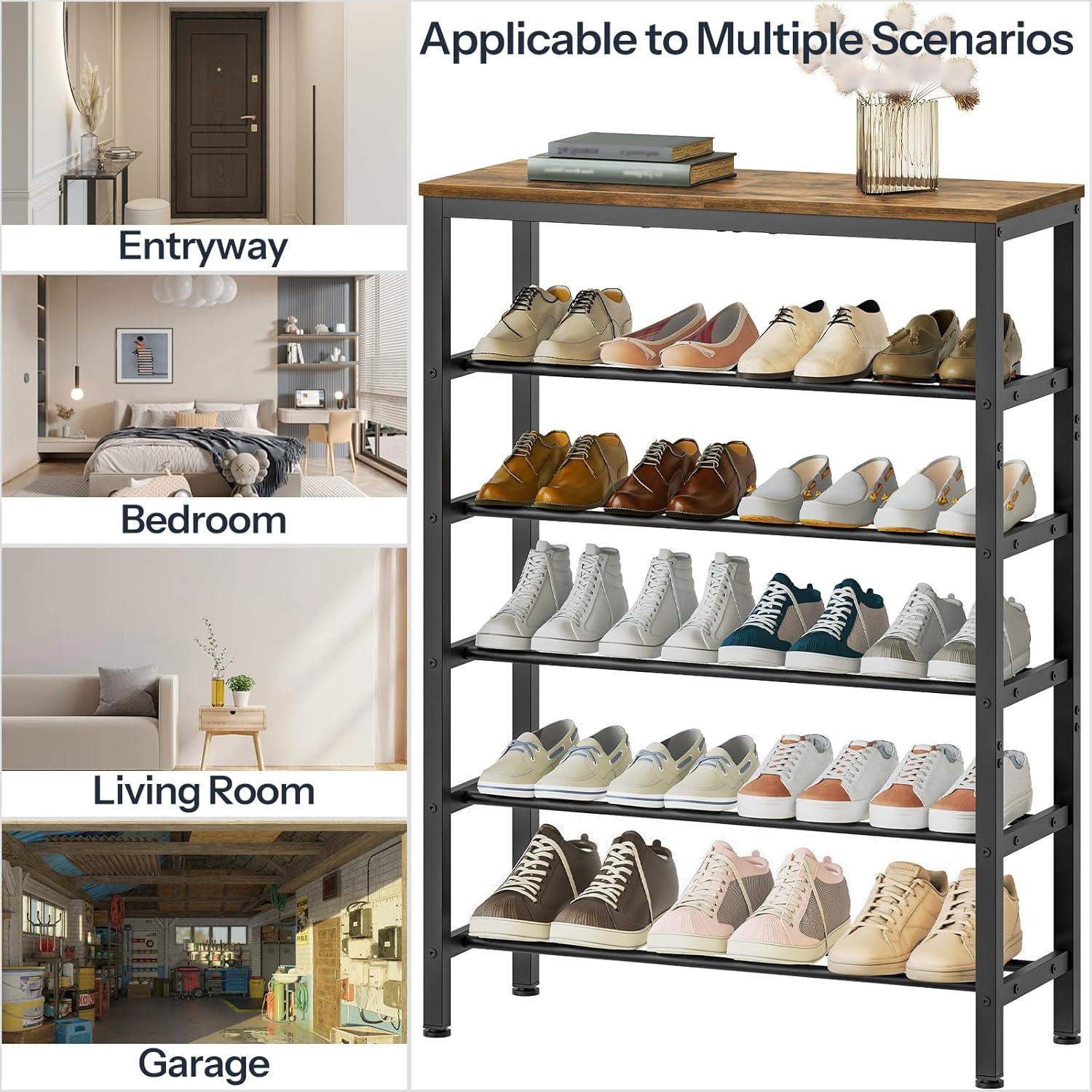 Shoe Rack, 6-Tier Shoe Organizer, for 18-24 Pairs of Shoes, Large Capacity Shoe Storage Shelf, Durable and Stable, for Entryway, Closet, Hallway, Dorm Room, Industrial, Rustic Brown BF67XJ01G1