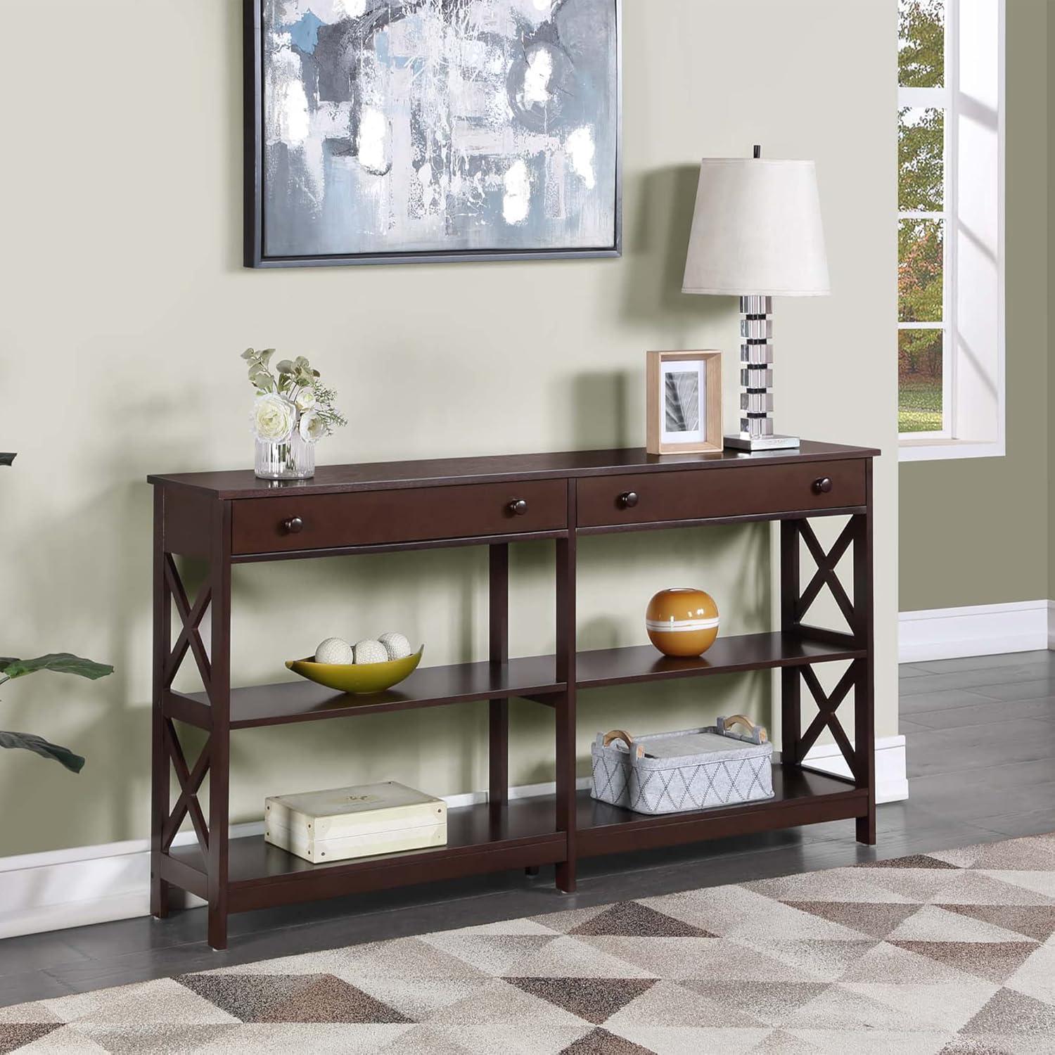 Convenience Concepts Oxford 2 Drawer 60 inch Console Table with Shelves