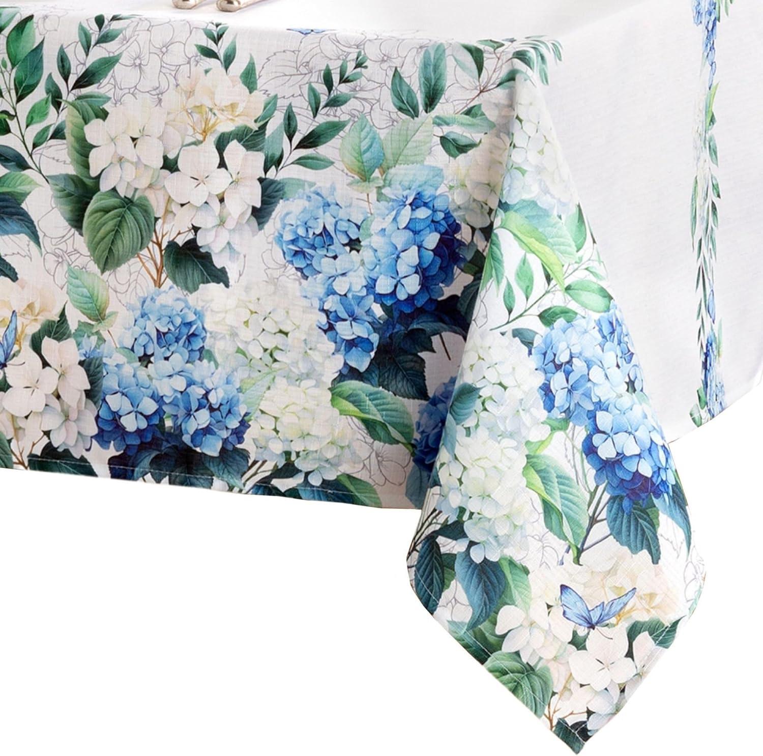 Hydrangea Bloom Floral Double Border Tablecloth - Multicolor - 60x144 - Elrene Home Fashions