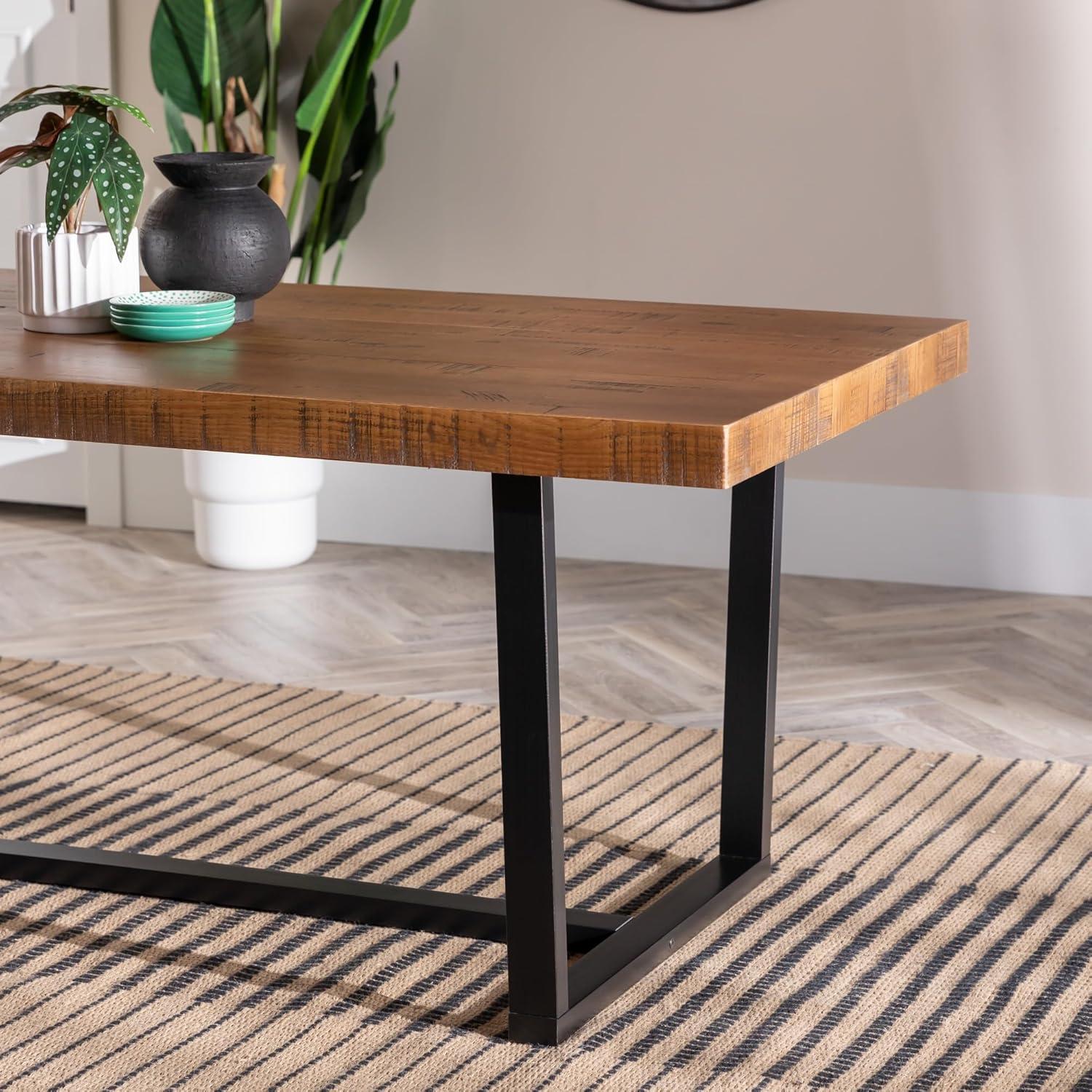 Rustic Oak 72" Solid Wood Dining Table with Black Base