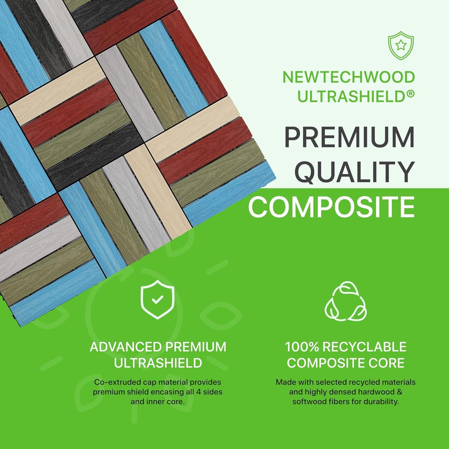 NewTechWood – UltraShield Naturale Deck Tiles for Outdoor Flooring, Weather-Resistant Patio Flooring, Set of 10 1x1-foot Interlocking Deck Tiles, Outdoor Patio Tiles, Rainbow