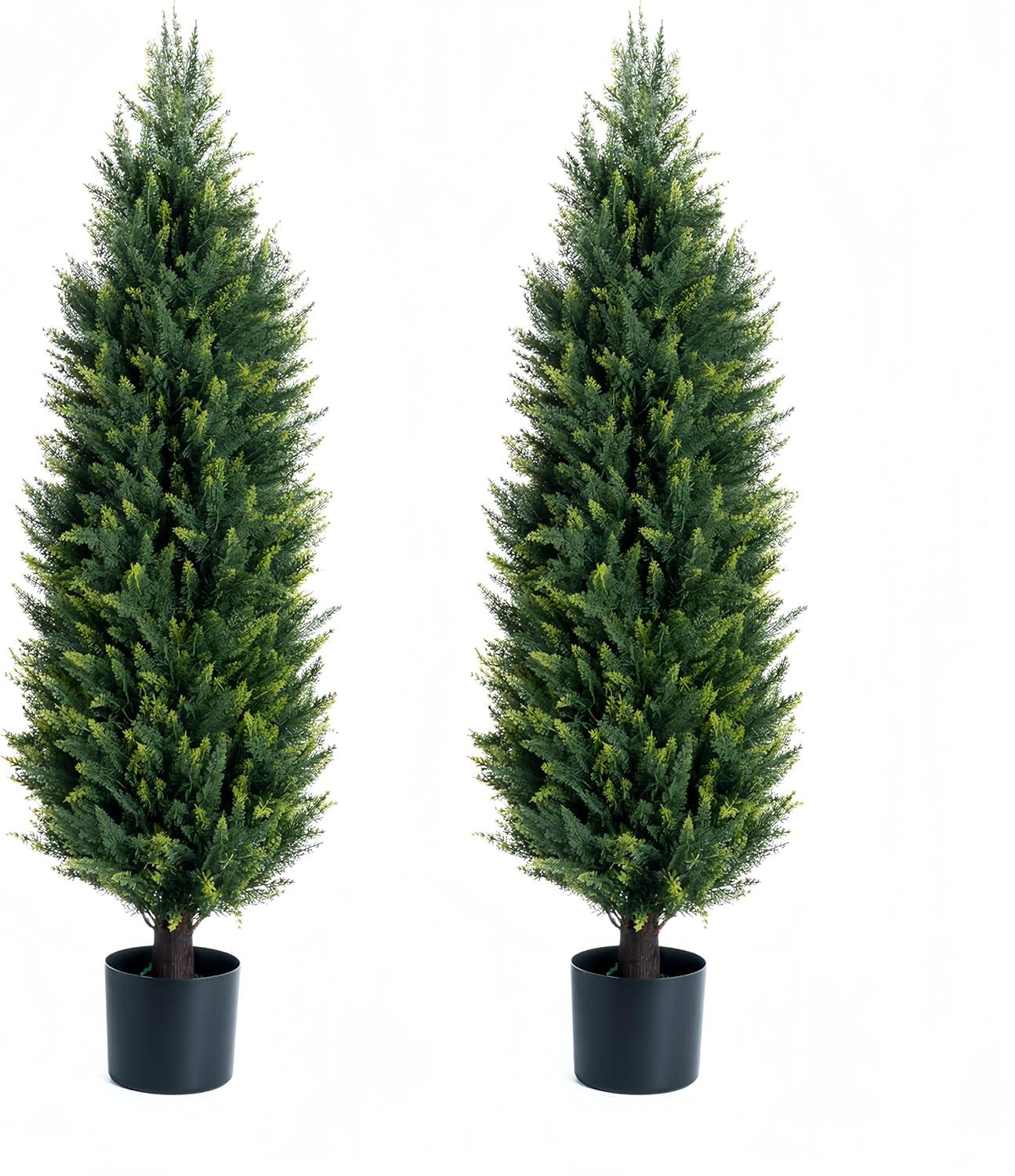 LINBONIO Artificial Cedar Tree 4 ft Artificial Topiary Trees Beautiful Realistic Faux Cedar Pines UV Protection for Longer Life 2Pack