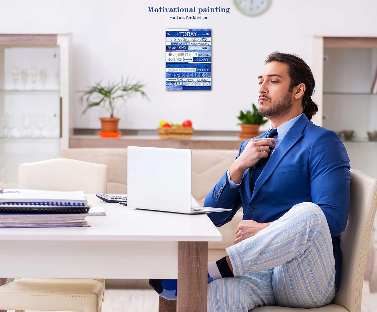 Inspirational Wall Art for Office Motivational Poster Quotes Blue Wall Decor Canvas Prints Framed Positive Affirmations Wall Decor for Room Modern Words \u200bArtwork 12x16