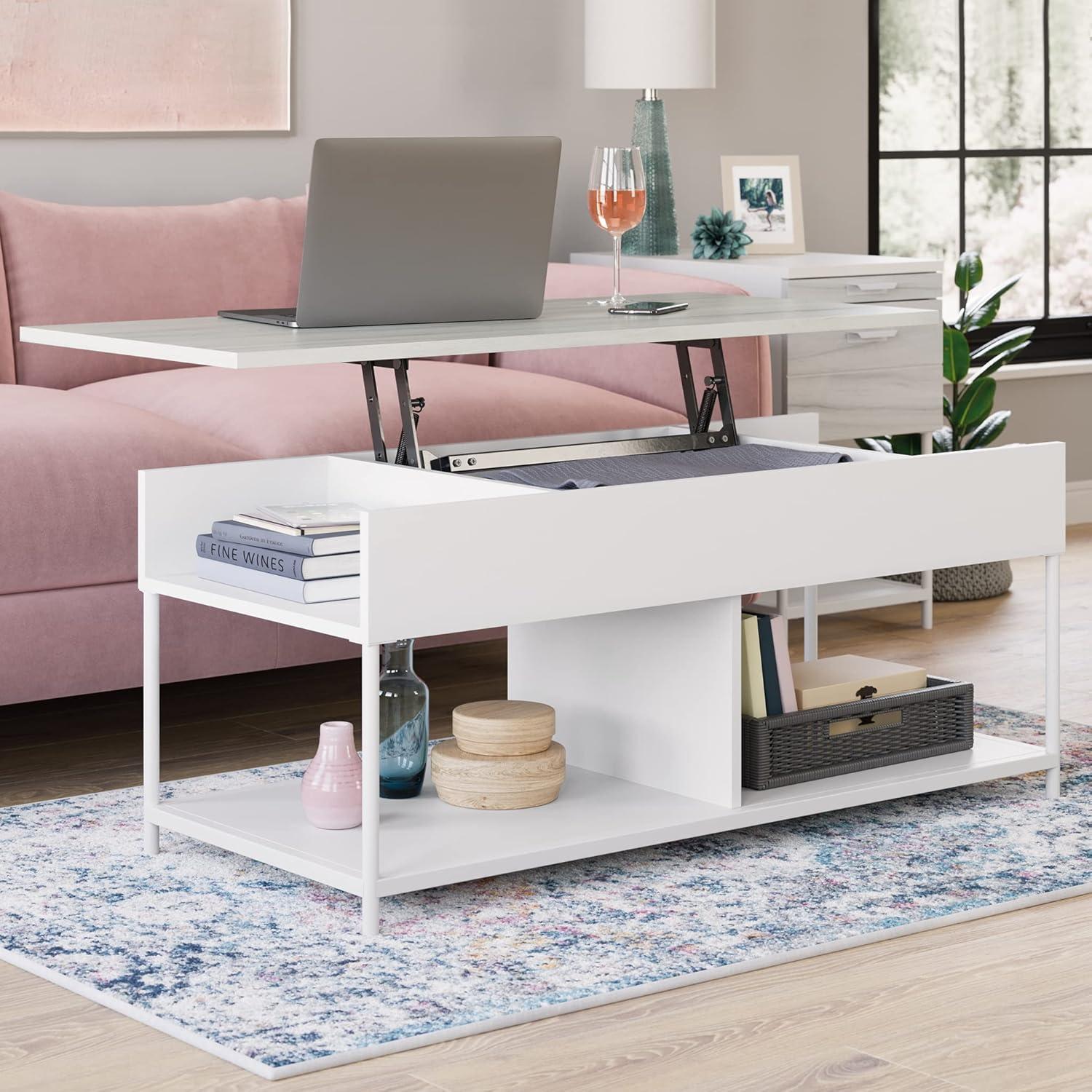 White and Haze Acacia Lift-Top Coffee Table with Storage