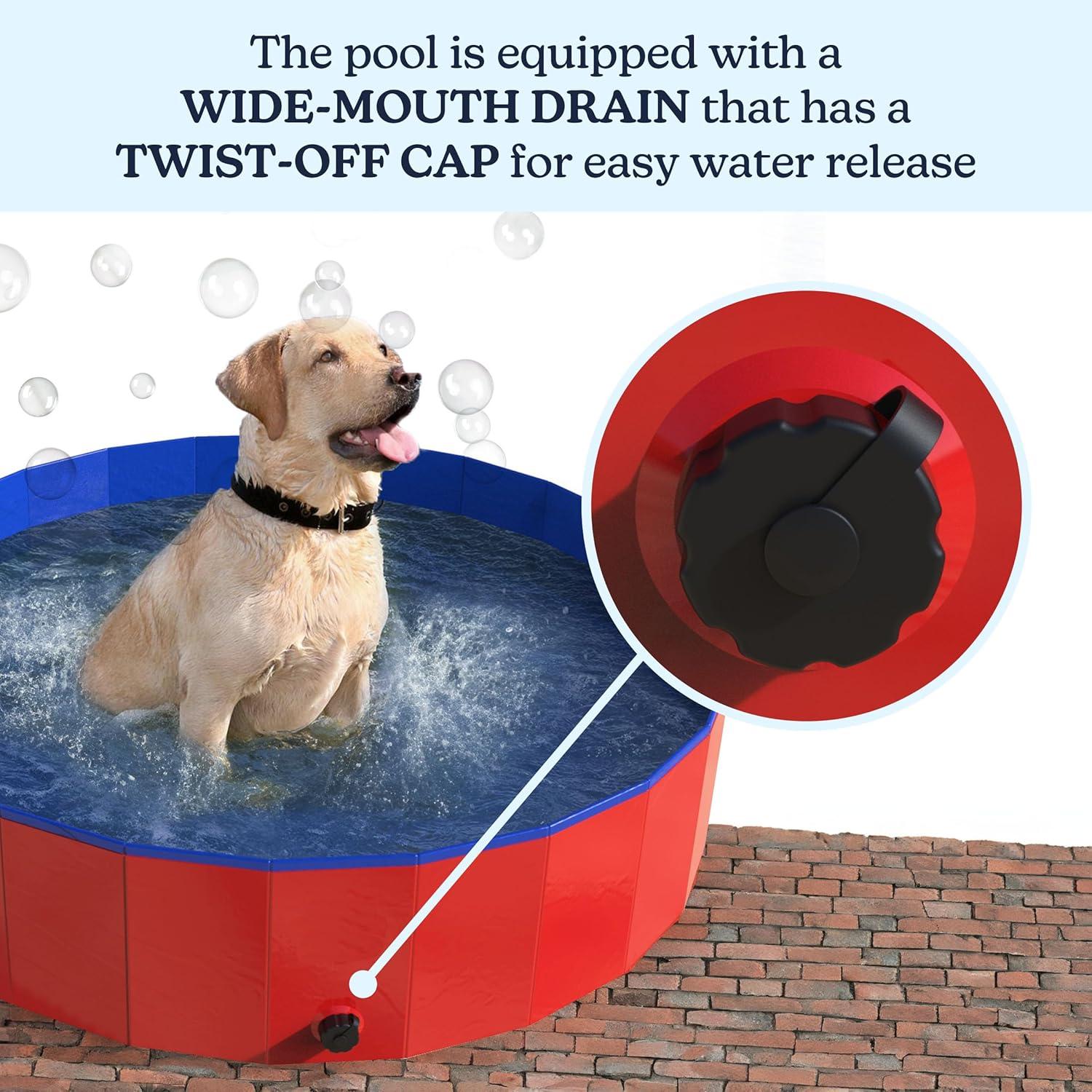 Portable Dog Pool for Large Dogs - Foldable Plastic Bathing Tub with Drain and Carrying Bag for Pets and Backyard Play with Kids by PETMAKER (Blue)