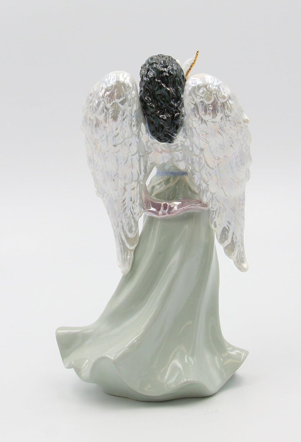 Green Porcelain Angel Figurine with Dove Music Box