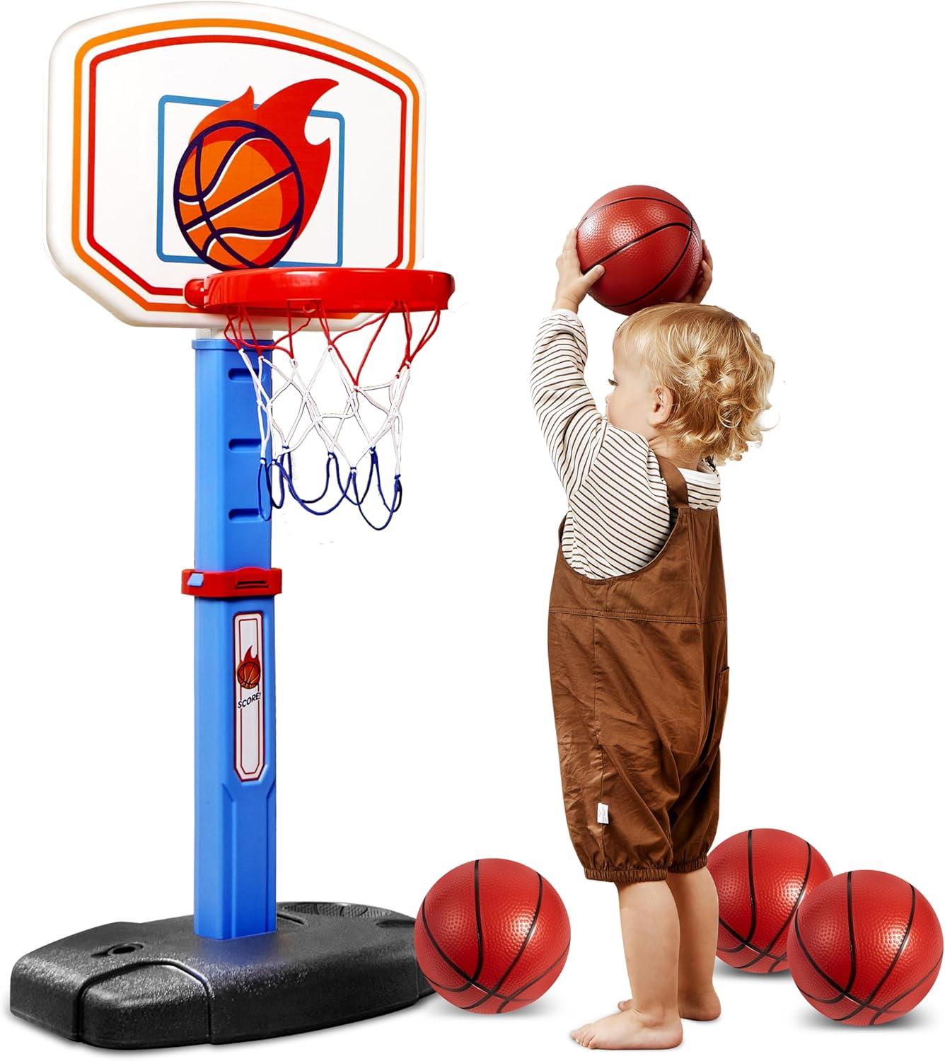 Phantoscope Toddler Basketball Arcade Game Set, Adjustable Basketball Goal With 4 Balls For Kids Indoor Outdoor Play, Carnival Games, Christmas Birthday Gift For Age 1 And Up, Plastic, Blue And Orange