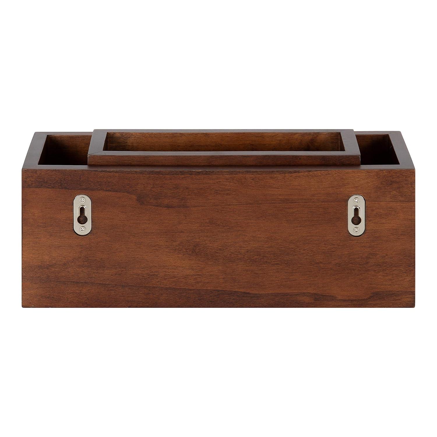 Kate and Laurel Domio Mid-Century Pocket Wall Organizer, Set of 2, Walnut Brown, Wood Office Organizer for Wall