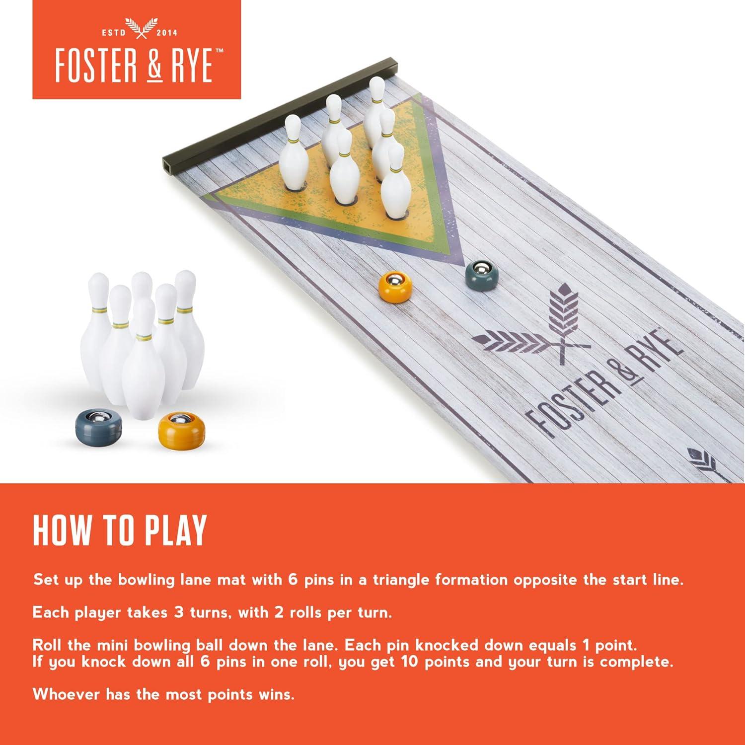 Foster & Rye Mini Bowling Set - Travel and Tabletop Games, Includes Weighted Game Mat and Mini Bowling Pins - Desk Games 9-Piece Set of 1