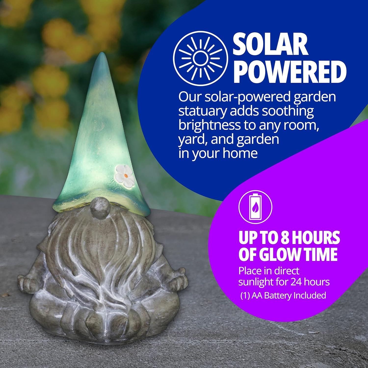 Exhart Exhart Good Time Solar Gnamaste Meditating Gnome Statue, 11 Inch
