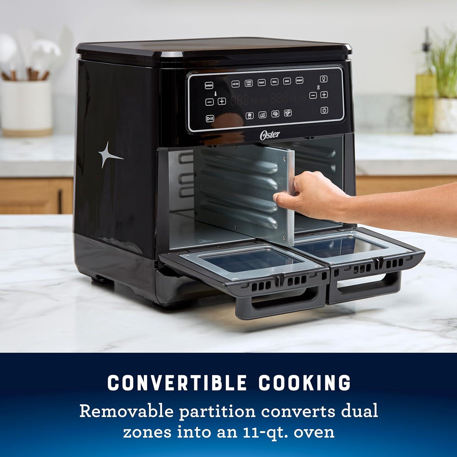 Oster 11-Quart Flex Air Fryer Oven, Dual Air Fryer with 2 Cooking Zones, with 6 Cooking Functions, Large Air Fryer with 2 Frying Baskets