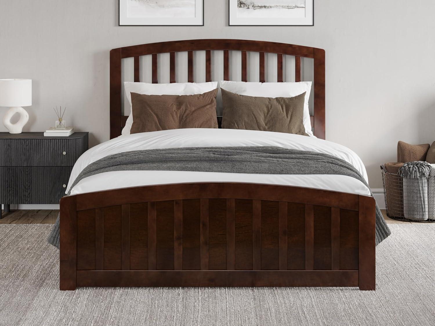 AFI Quincy Full Solid Wood Low Profile Platform Bed with Matching Footboard, Walnut