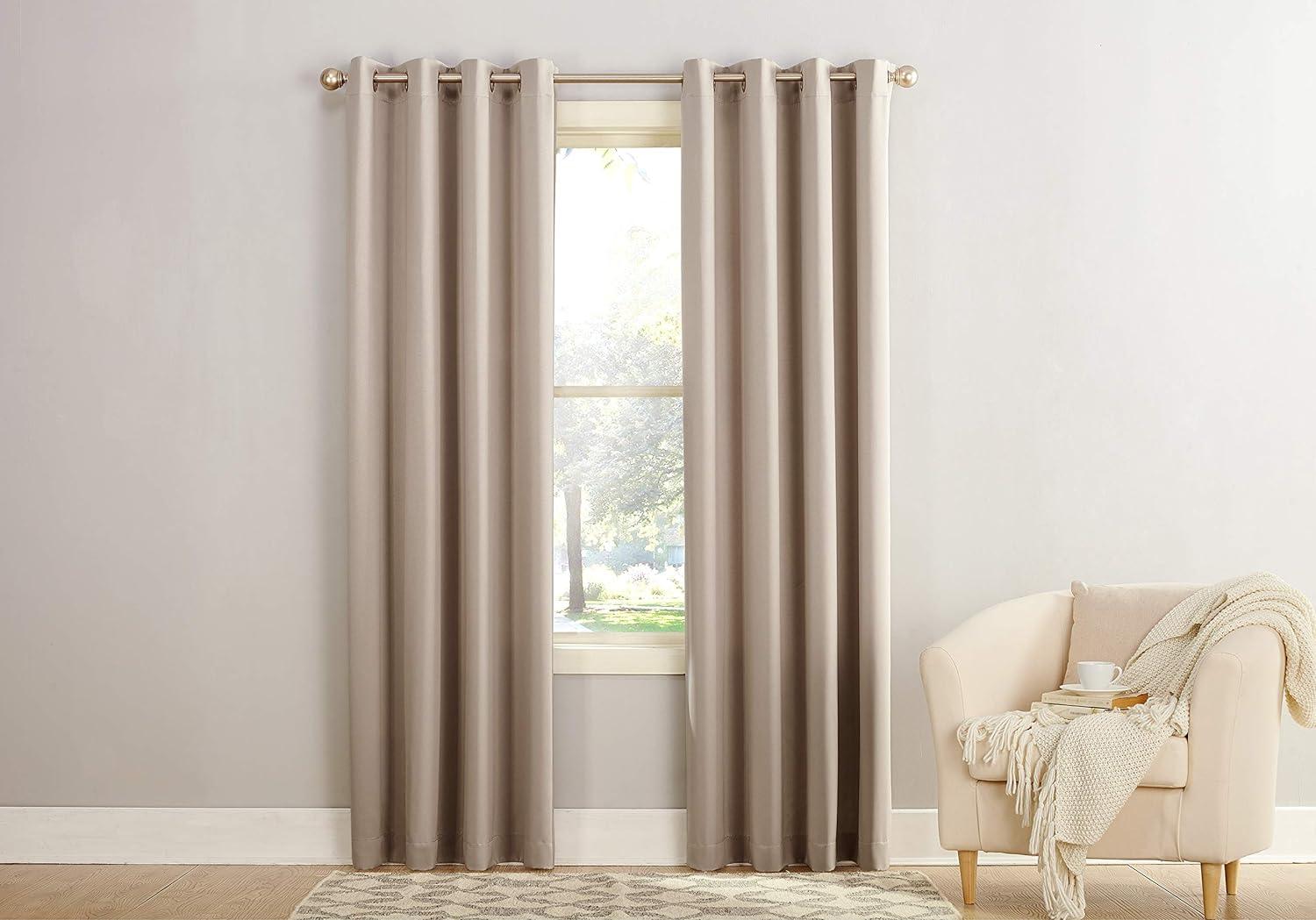 Stone Polyester Room-Darkening Grommet Curtain Panel