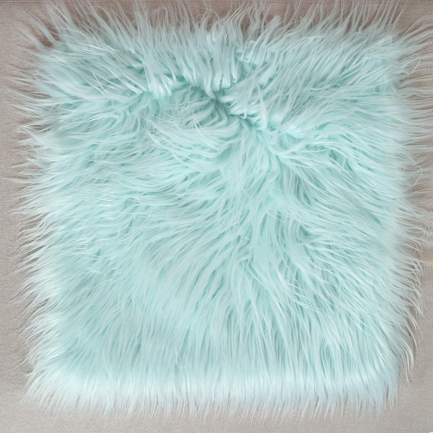 Lake Blue Mongolian Faux Fur 18" Square Pillow Covers