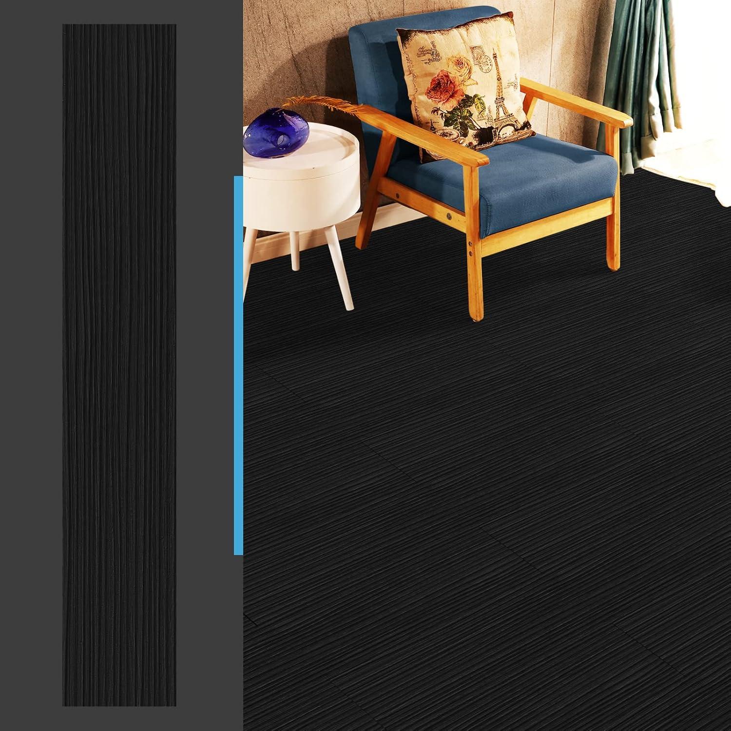 Black Wood Look Self-Stick Waterproof Vinyl Floor Tiles