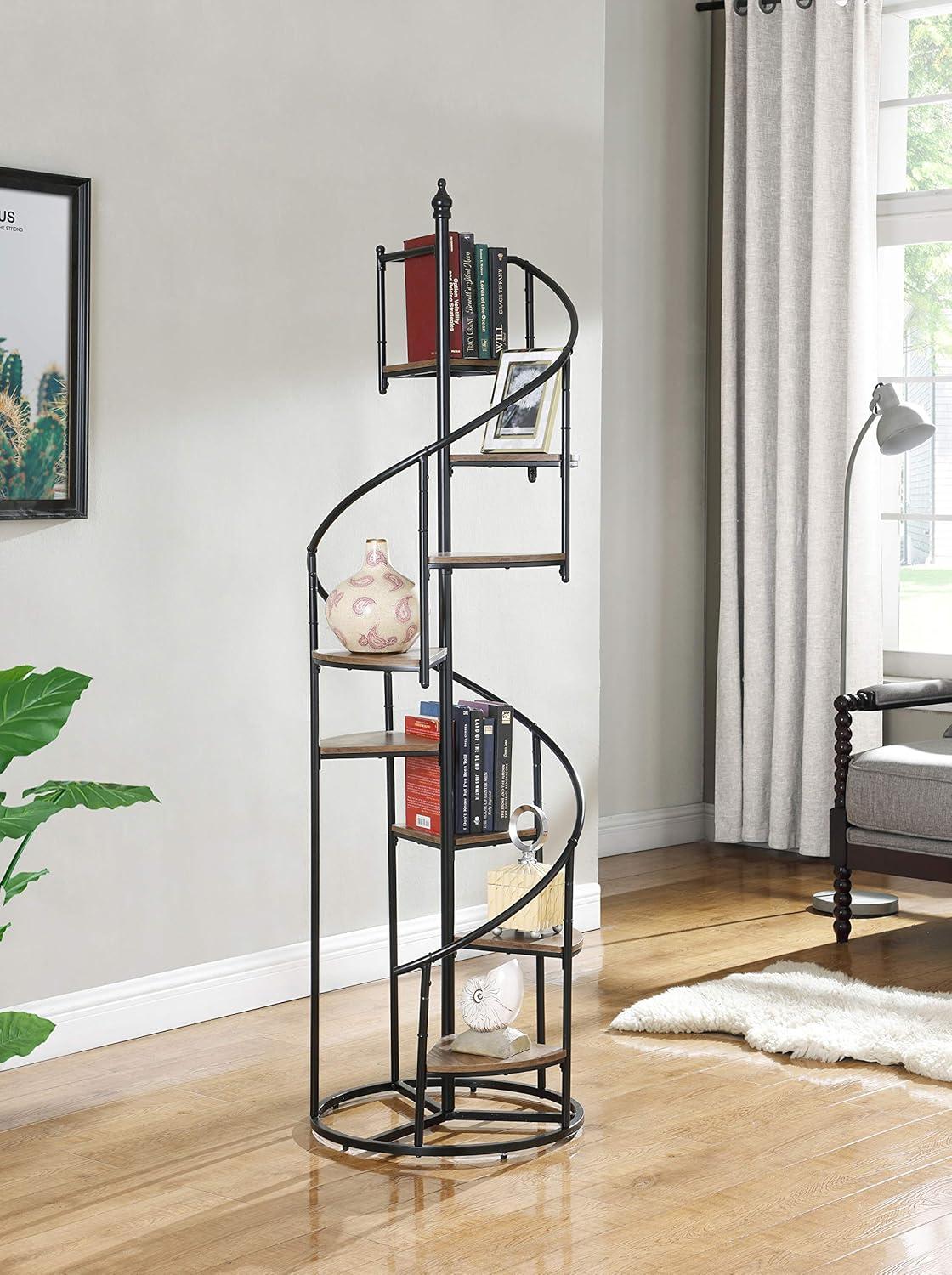 8-shelf Staircase Bookcase Rustic Brown and Black