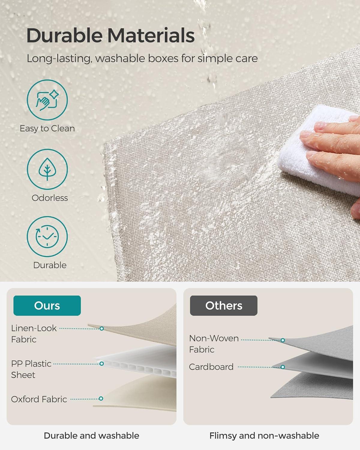 SONGMICS Storage Baskets, Set of 2 Extra Large Storage Bins for Organizing, 30L, 15.7 x 11.8 x 9.8 Inches, Fabric Storage Cubes for Shelves, Easy to Clean, Foldable, 2 Handles, Cloud White UROB240W02