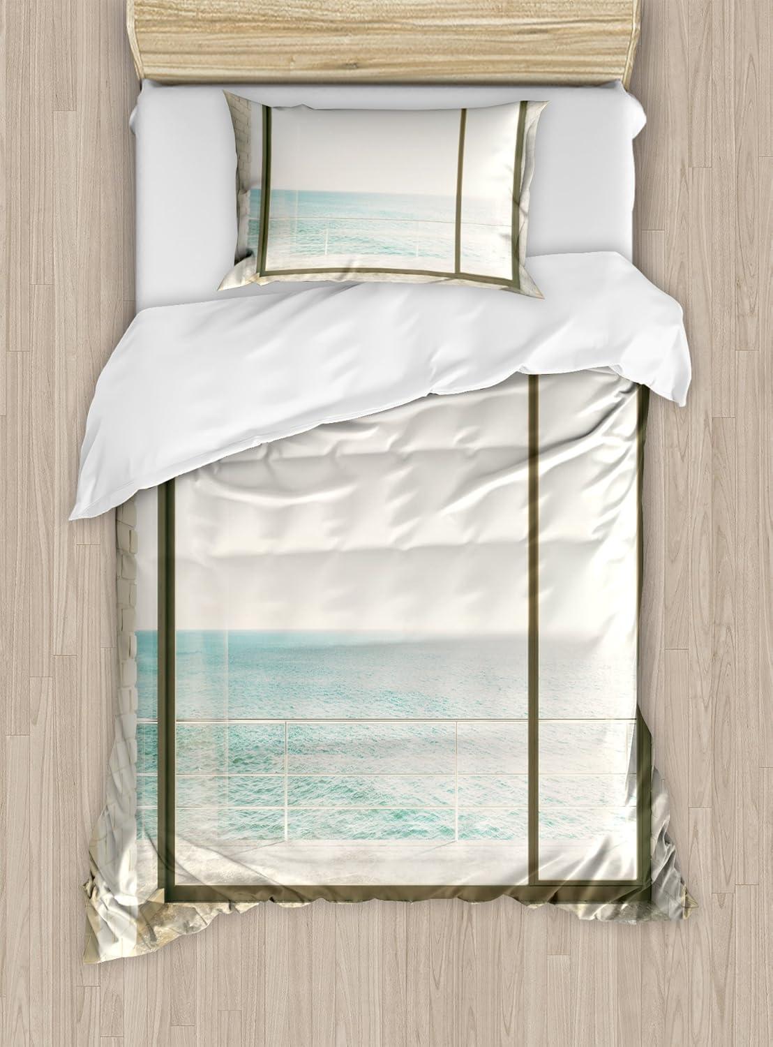 Twin Coastal Beach Scene Microfiber Duvet Cover Set