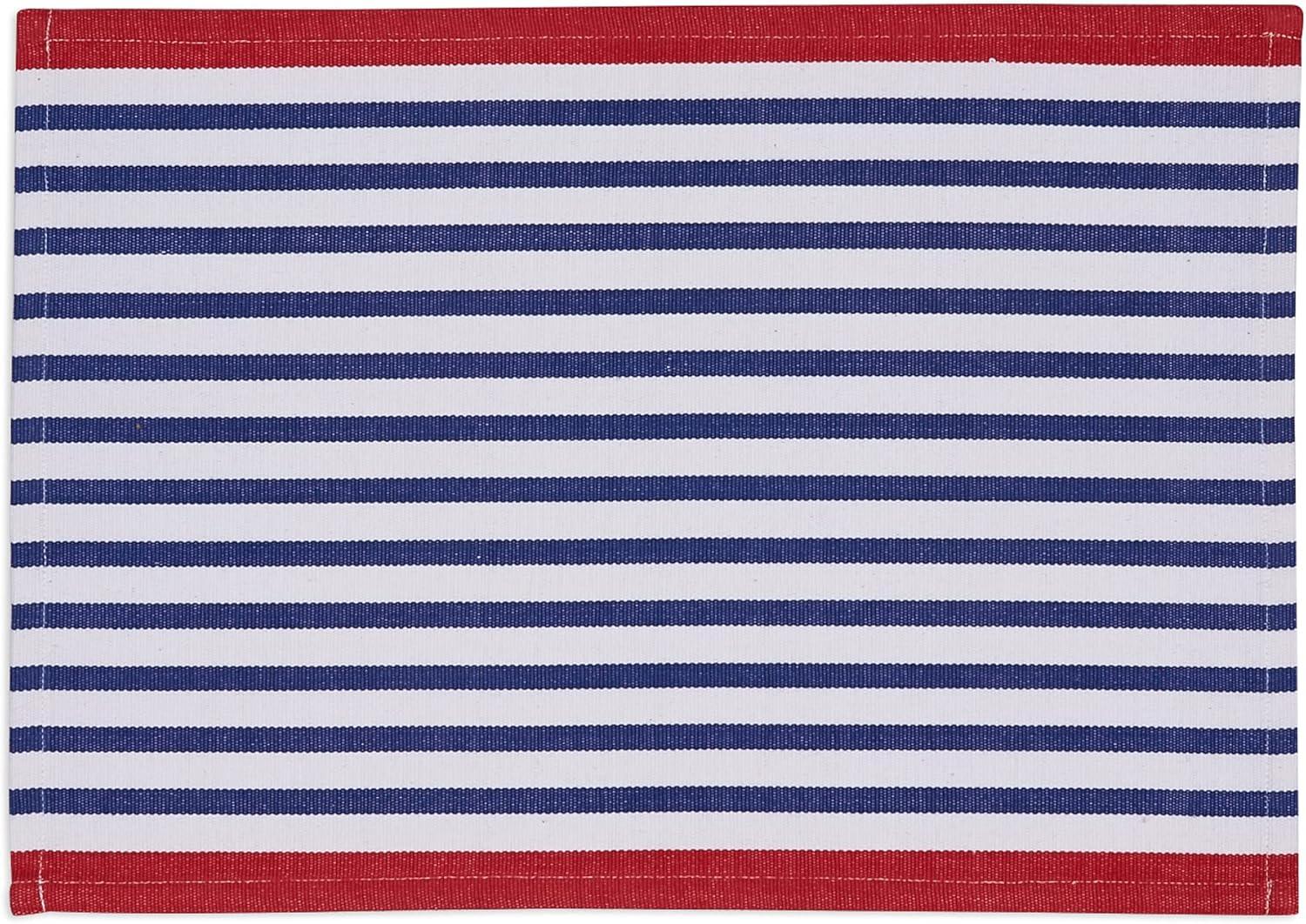 Nautical Stripe Cotton Placemats, Red and Blue, 6 Piece Set