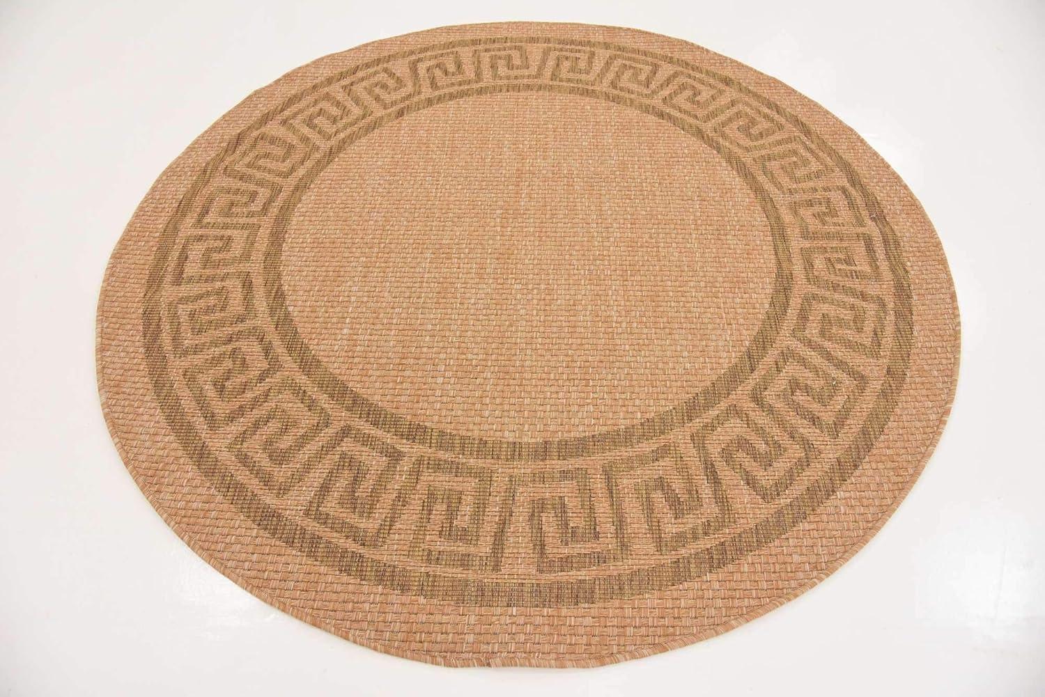 Light Brown Round Synthetic Easy Care Outdoor Rug