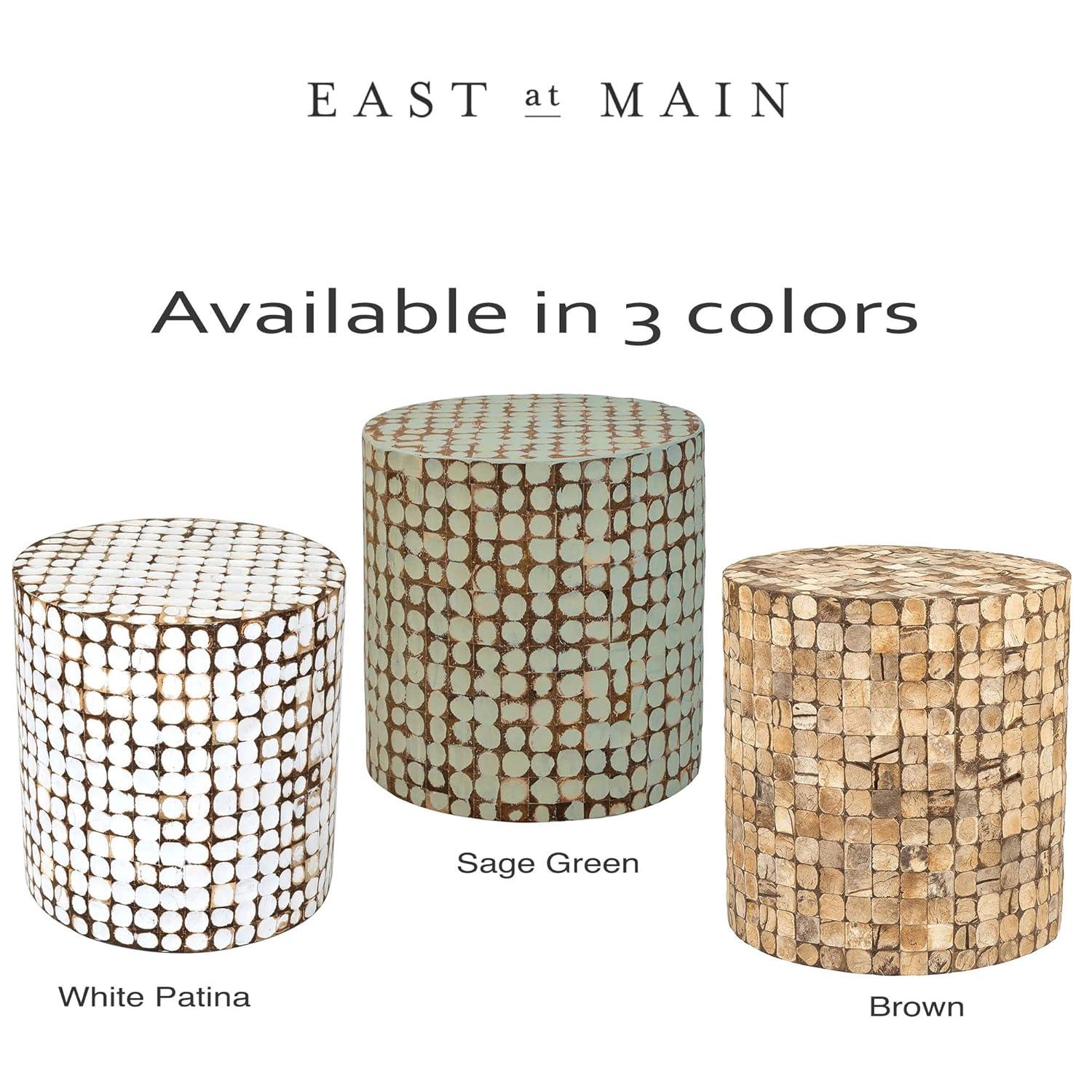 Sage Green Round Coconut Shell Mosaic Wood Side Table